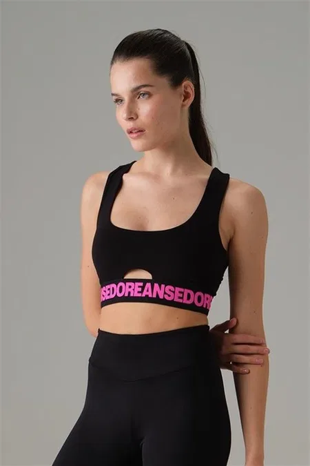 Siyah Pencere Detaylı Sporcu Sütyeni Polyester Doreanse 5582 - Siyah