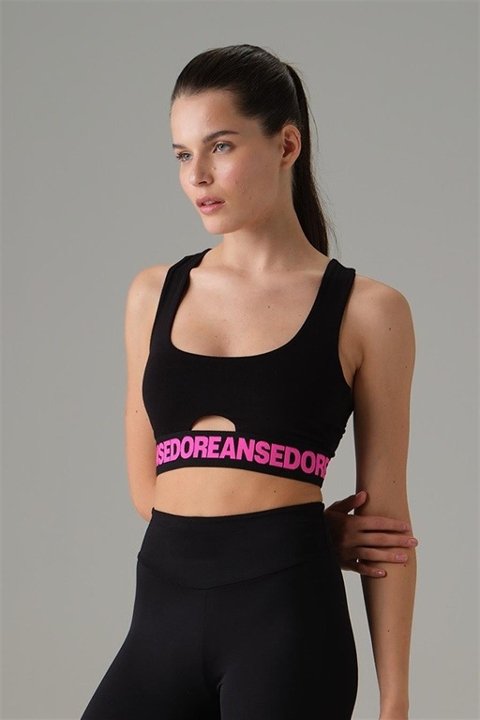 Siyah Pencere Detaylı Sporcu Sütyeni Polyester Doreanse 5582