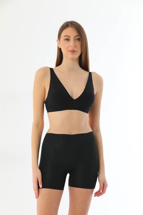 Yüksek Bel Uzun Paça Kadın Boxer Emay 2703 - Siyah