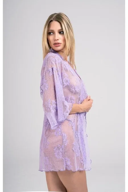Dantel Detaylı Kısa Kimono String Takım Moonlight 9356 - Lila