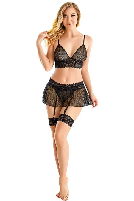 Lily Bianca Transparan Tül Jartiyer Takım Siyah Lilly Bianca 284