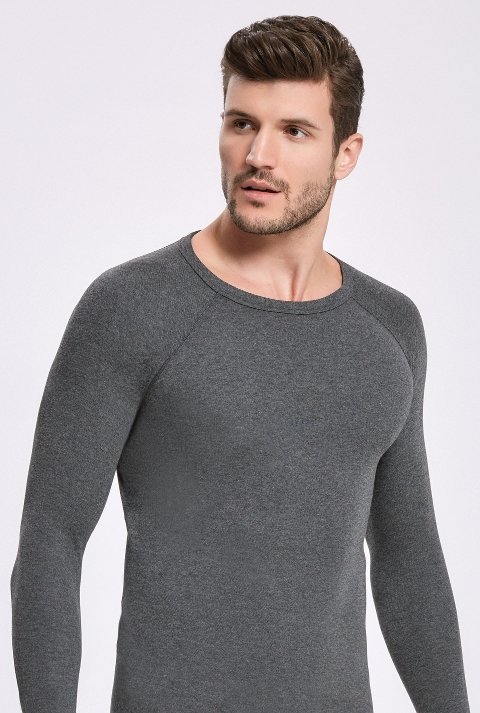 Viskon ve Polyester Unisex Kışlık Uzun Kollu Üst İlke 1301 - Antrasit