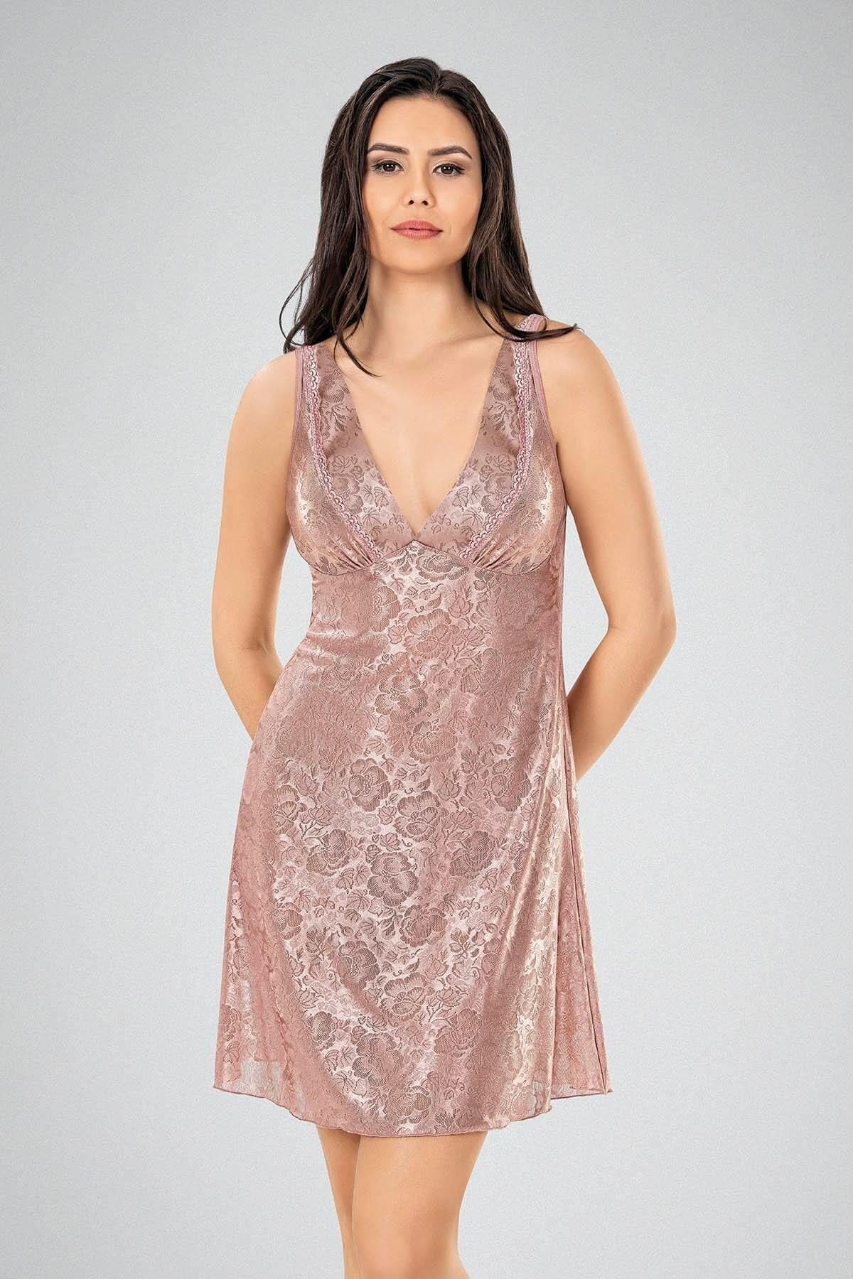 Yumuşak Doku ve Nefes Alabilir 2li Gecelik Sabahlık Ahu 7739 - Vizon