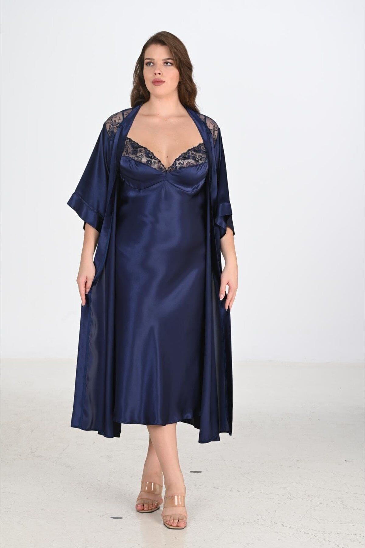 Lacivert İki Parça Sabahlık Takımı Bigsize Ahu 6228 - Lacivert