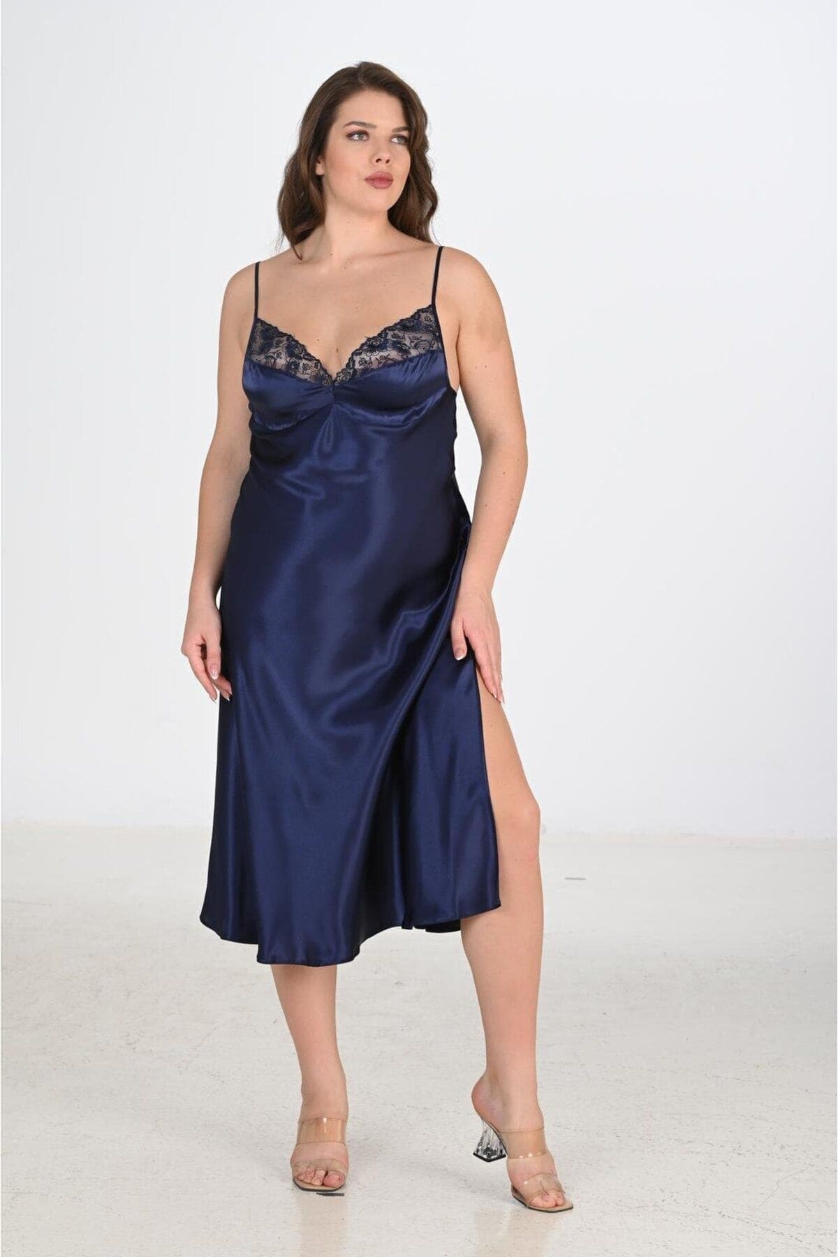 Lacivert İki Parça Sabahlık Takımı Bigsize Ahu 6228 - Lacivert