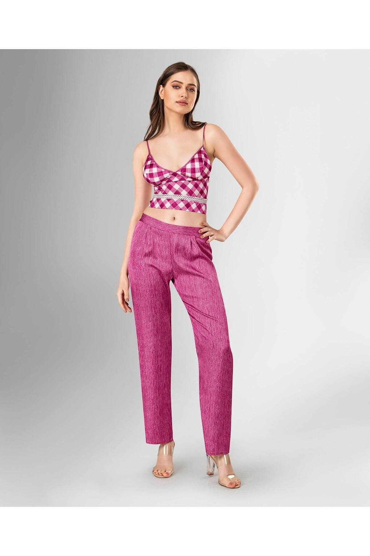 Lacivert Penye 3'lü Pijama Takımı Ahu 1836 - Fuşya