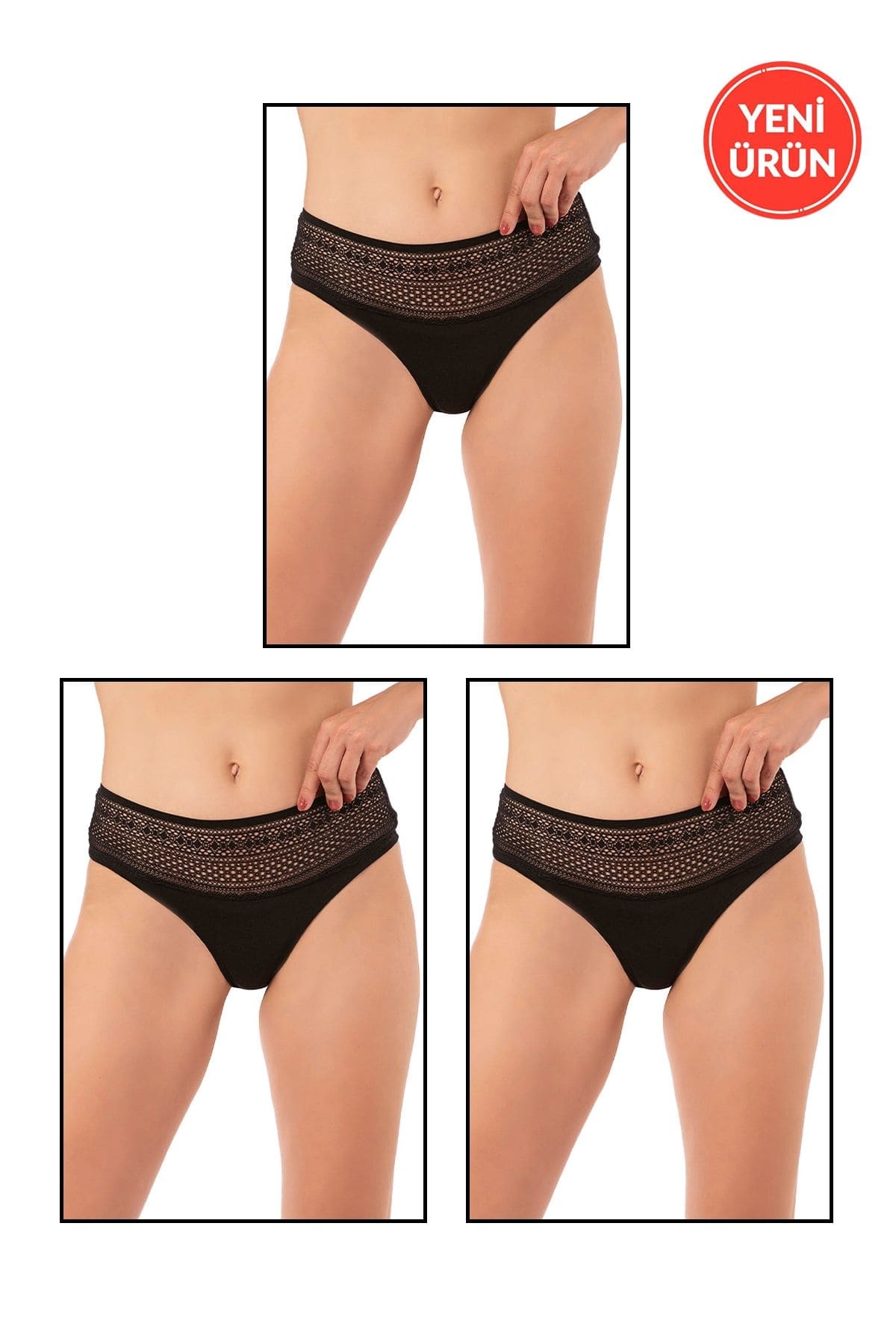 Pamuklu Modal Likralı Yüksek Bel Dantel Detaylı Külot Özkan 26964 - Siyah