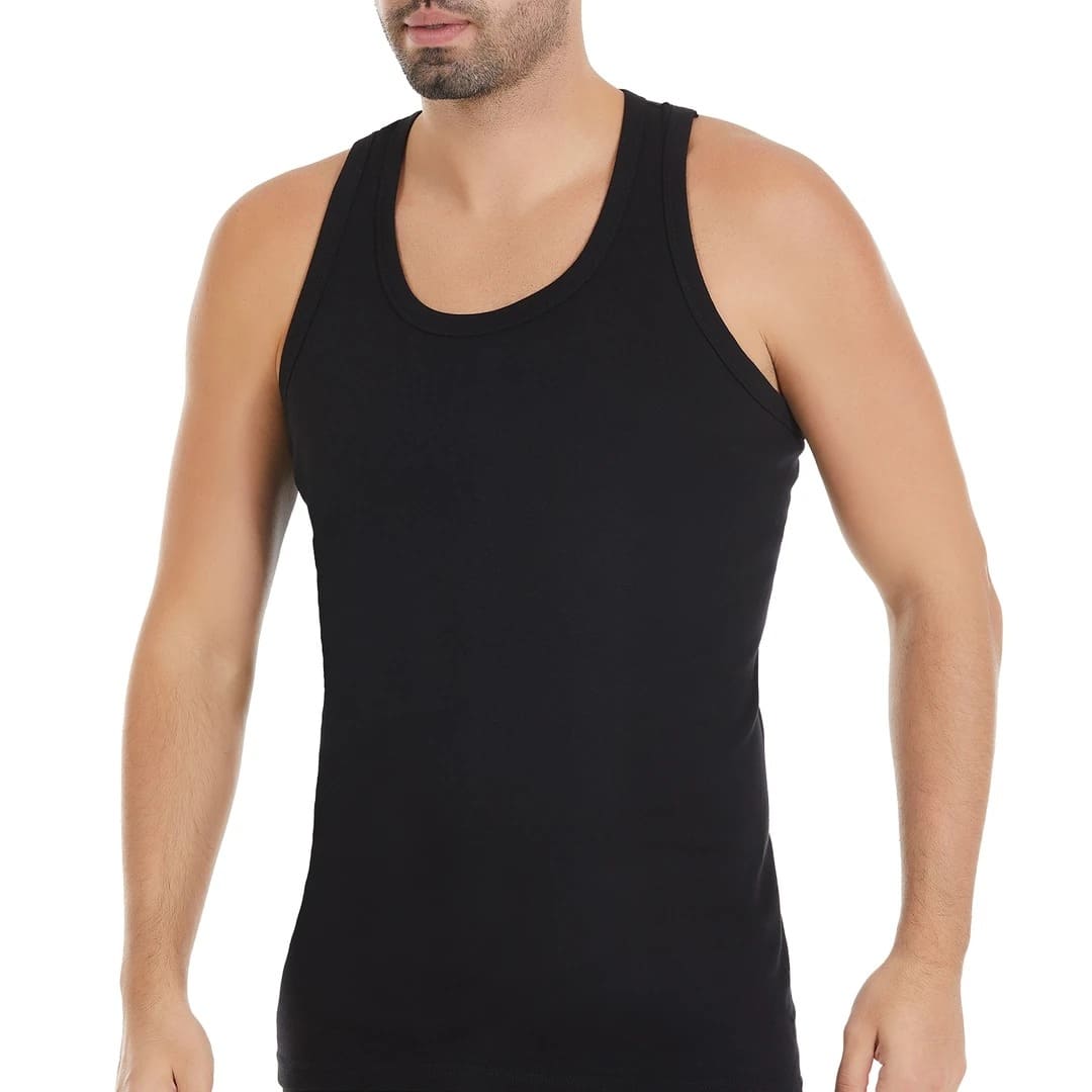 Pamuklu Ribana Kesim 3'lü Paket Erkek Atlet Yıldız 17 - Siyah