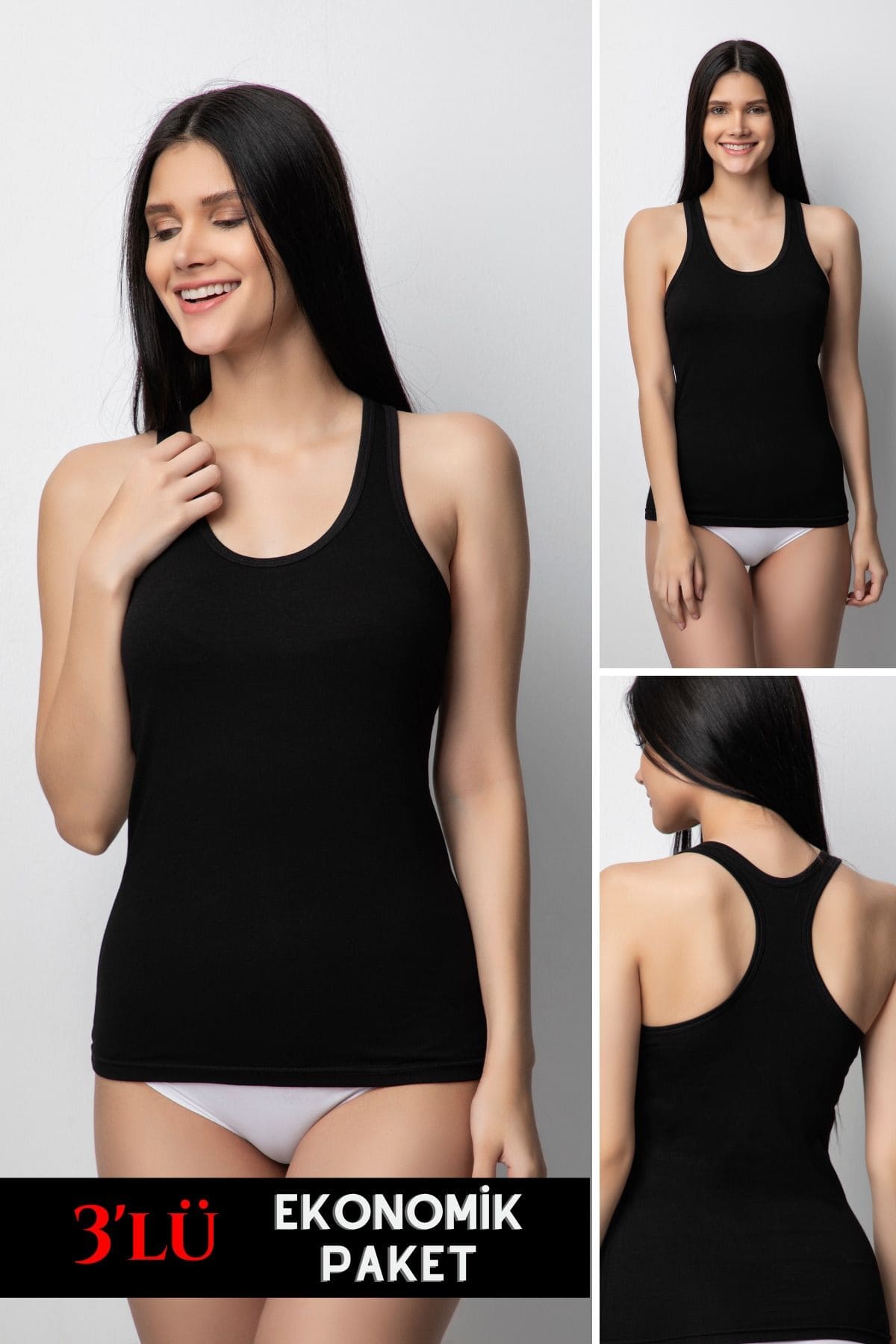 Pamuklu 3'lü Kadın Sporcu Atlet Donex 1340 - Siyah