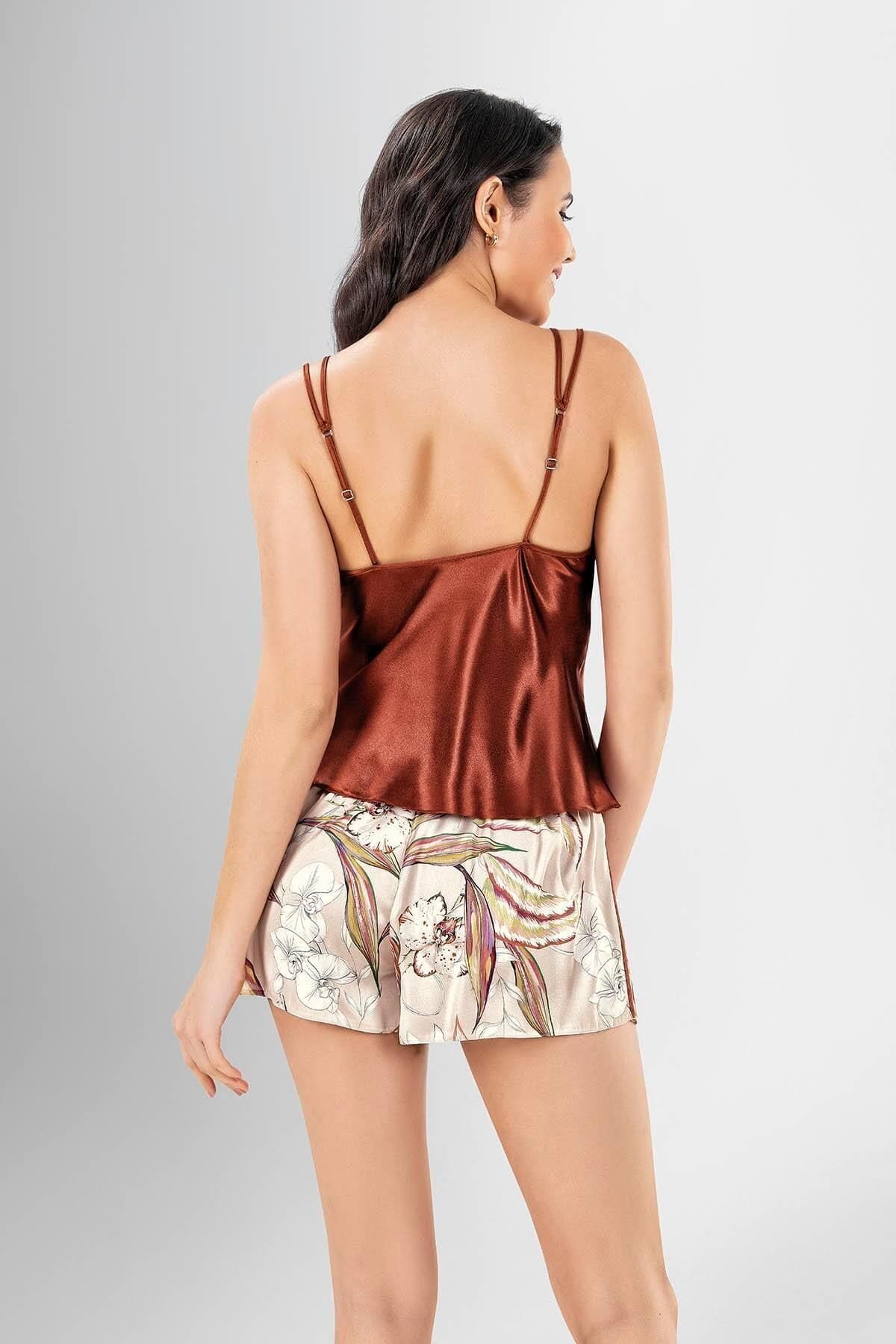 Desenli Kiremit 3lü Şort Takımı Ahu 1911 - Kahverengi