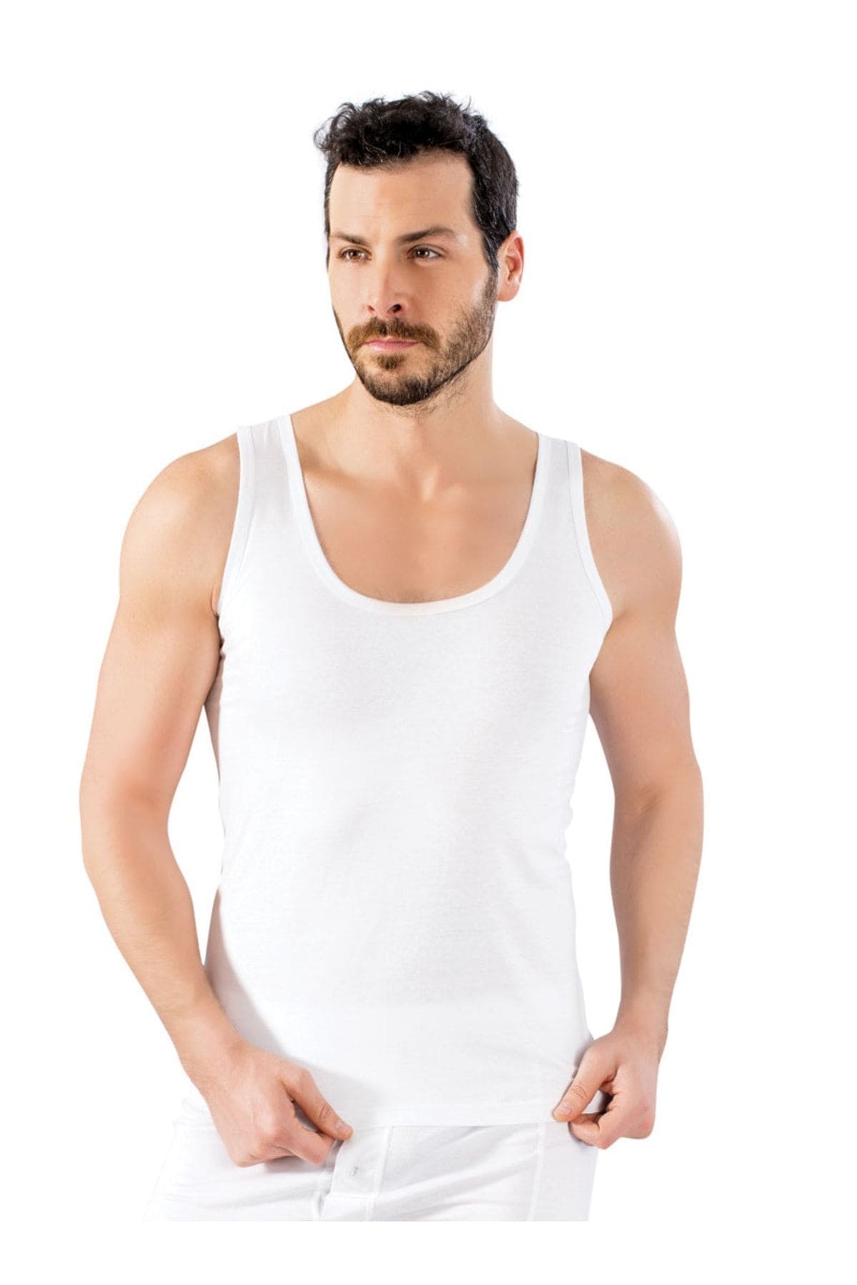 Pamuklu Ribana Kesim Erkek Atlet Lüx DRM 6000 - Beyaz