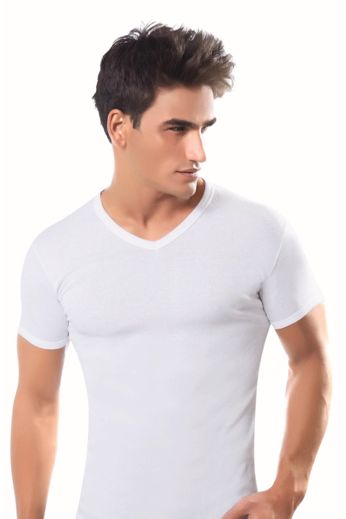 Sistina Pamuklu Ribana V Yaka Kısa Kol Atlet Sistina 11