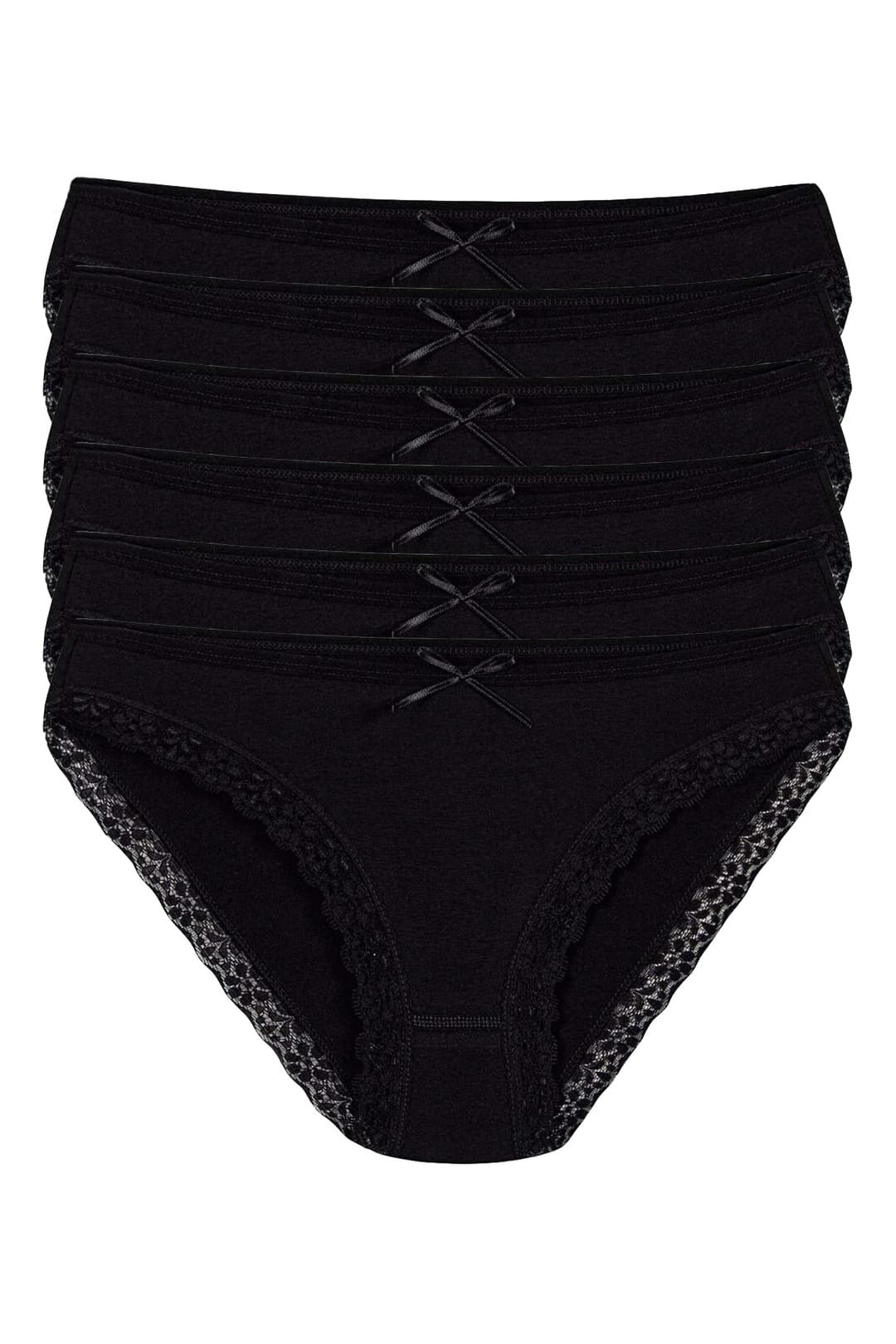 Yüksek Bel Pamuklu Dantelli Bikini Külot 6'lı Paket Yıldız 3791 - Siyah