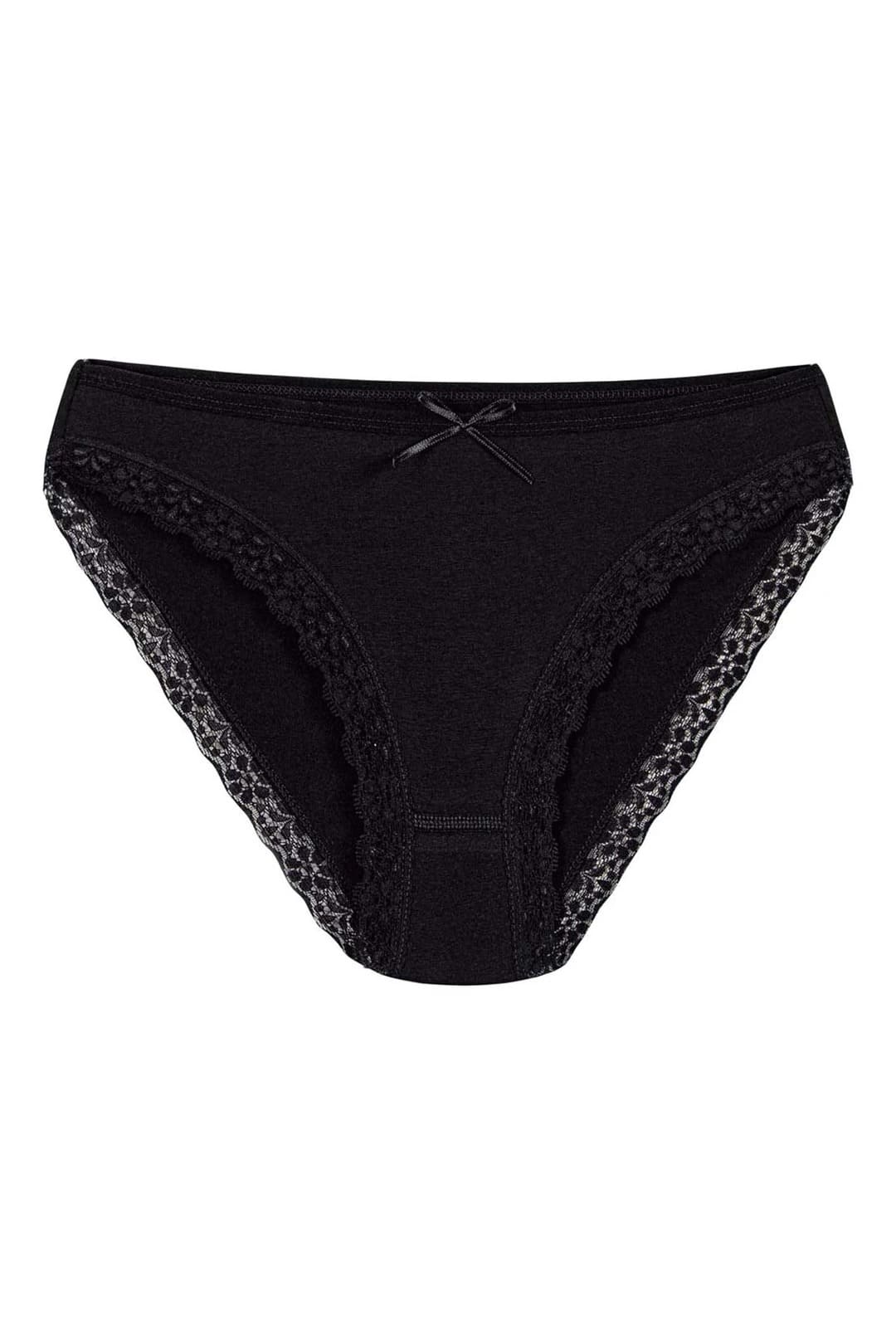 Yüksek Bel Pamuklu Dantelli Bikini Külot 6'lı Paket Yıldız 3791 - Siyah