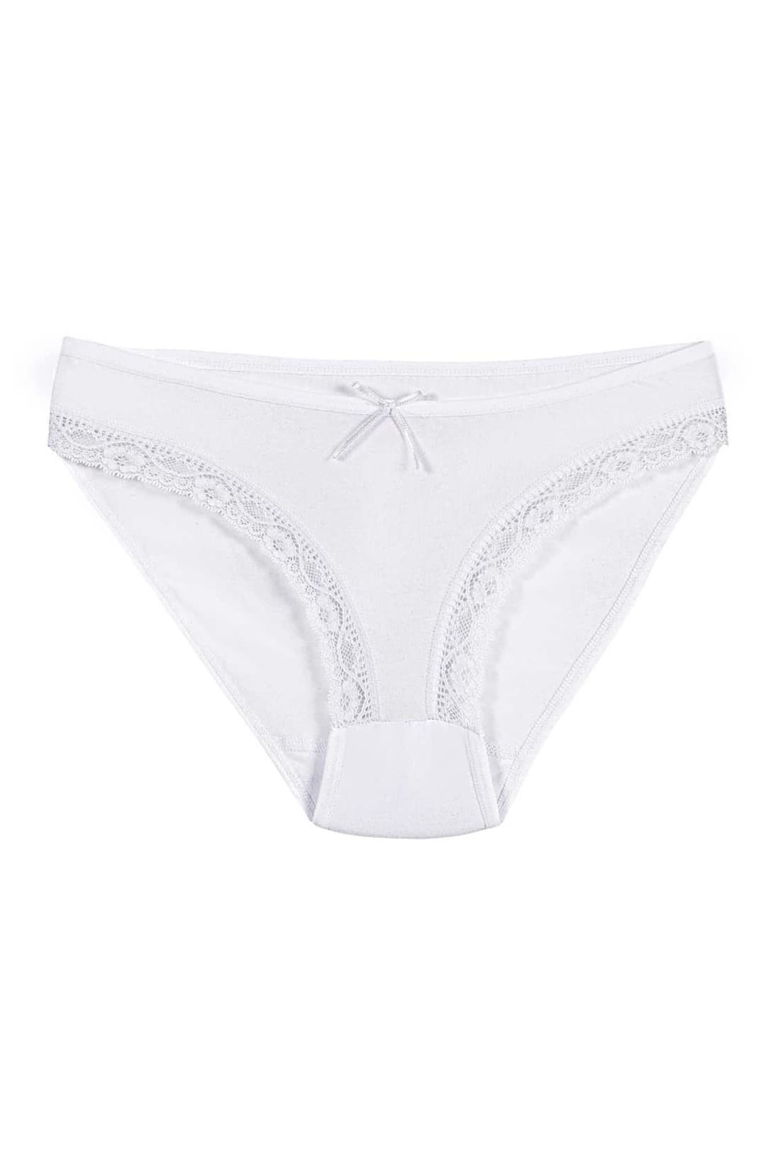 Dantelli Yüksek Bel Kadın Bikini Külot Yıldız 3770 - Beyaz