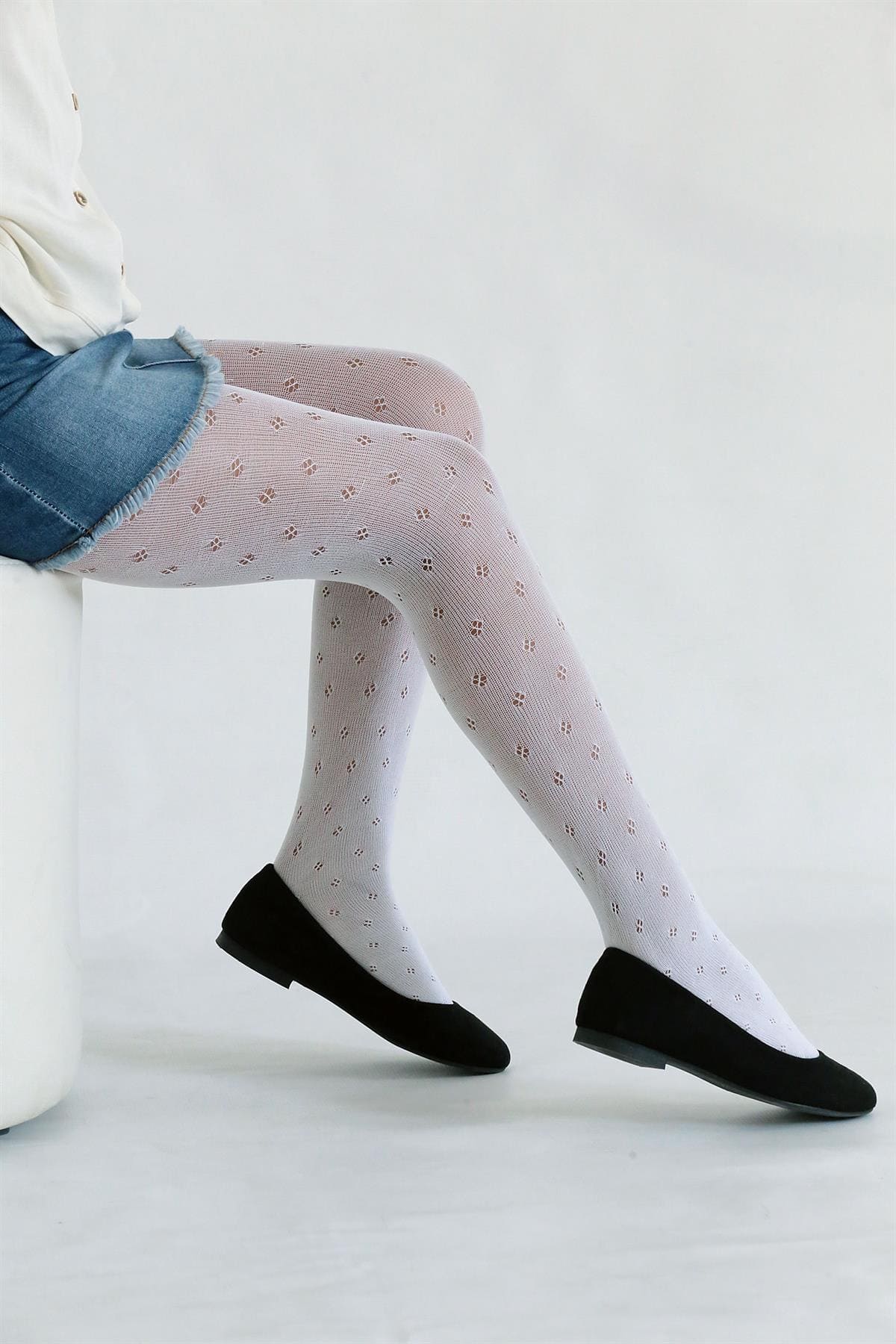 %80 Pamuk Oranı Kaydırmaz Taban Çocuk Külotlu Çorap Daymod 2122121 - Beyaz