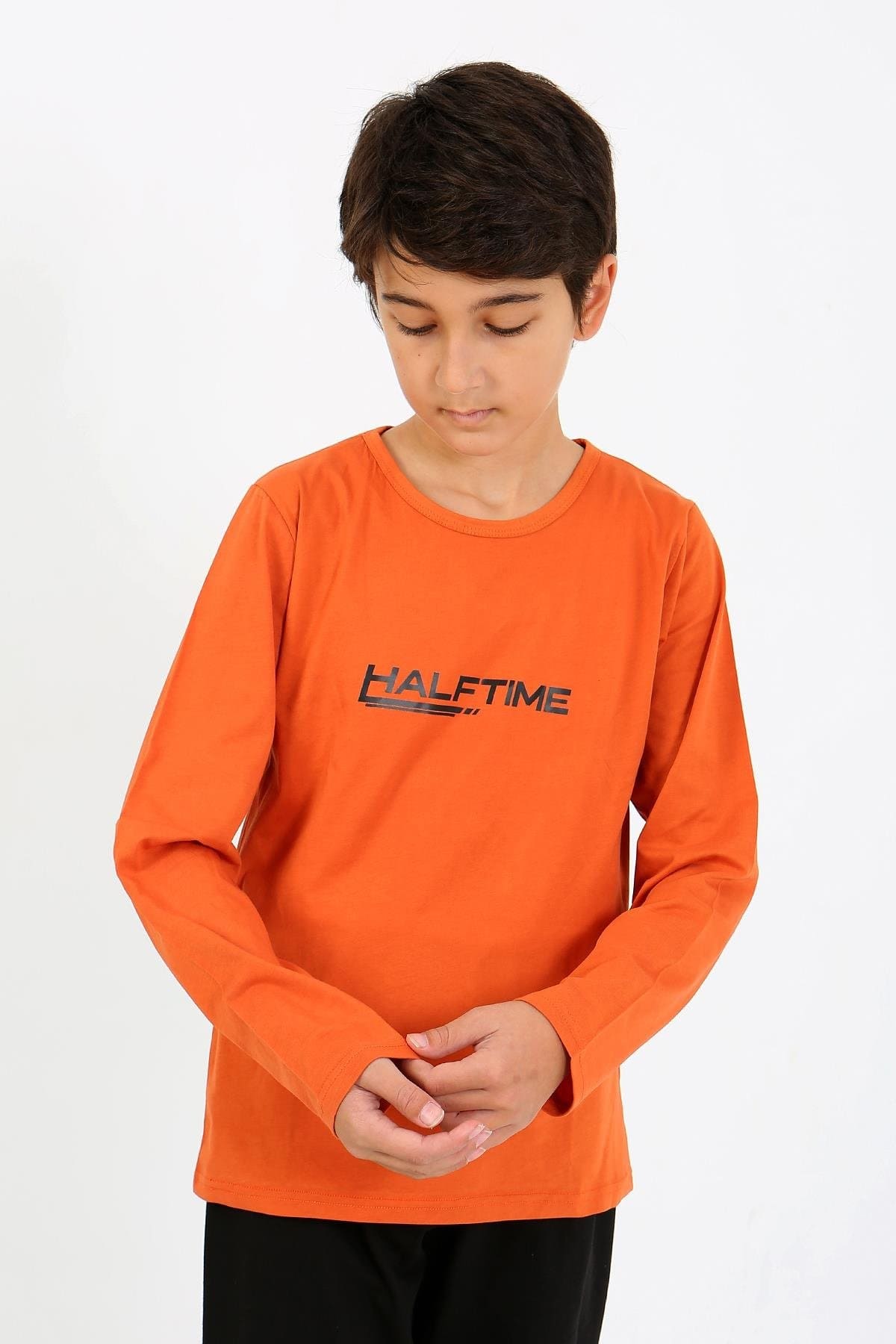 Penye Turuncu Erkek Çocuk Uzun Kol Pijama Takım Akbeniz 20437 - Turuncu