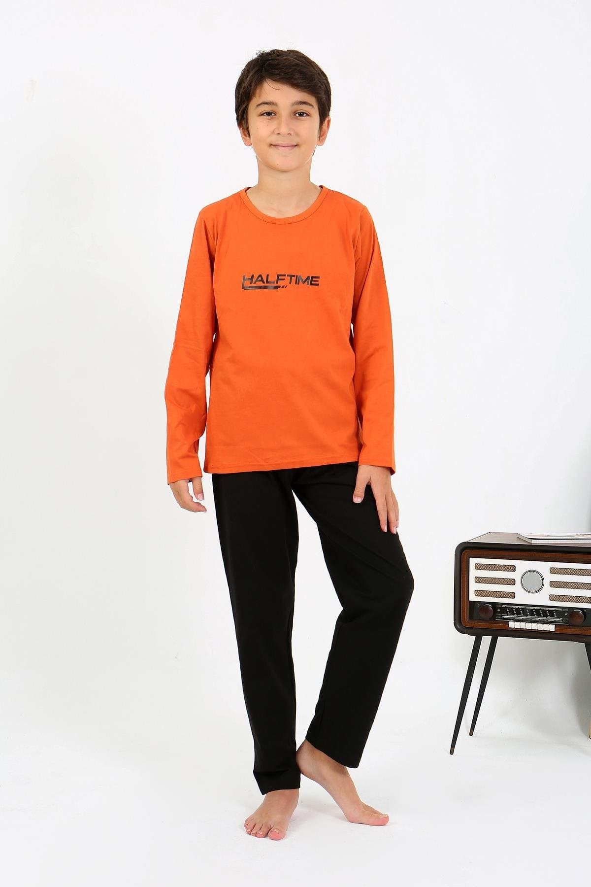 Penye Turuncu Erkek Çocuk Uzun Kol Pijama Takım Akbeniz 20437 - Turuncu