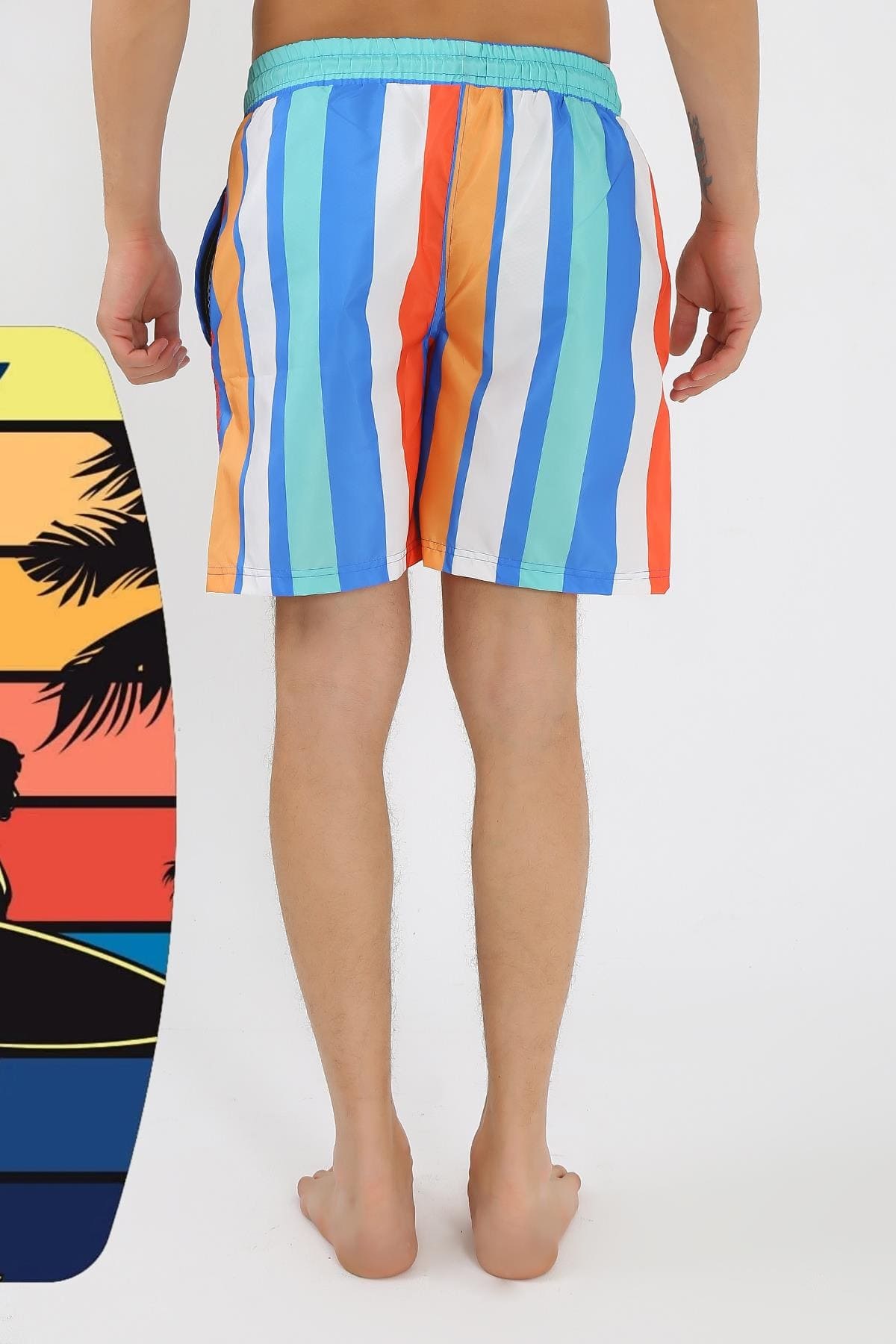 Desenli Fermuar Cepli Deniz Şortu Mavi Akbeniz 27526 - Mavi