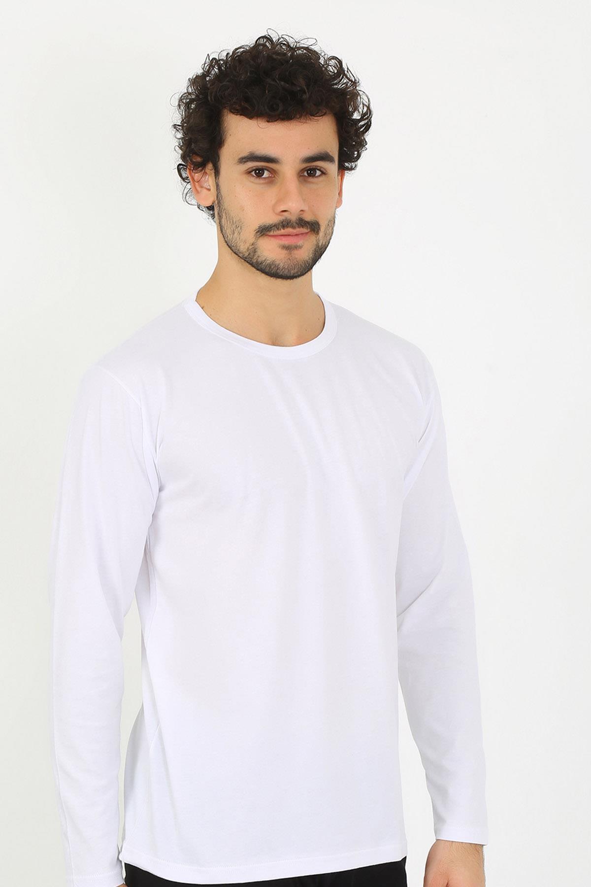 Pamuklu Sıfır Yaka Uzun Kollu Beyaz Erkek Fanila Akbeniz 6590 - Beyaz