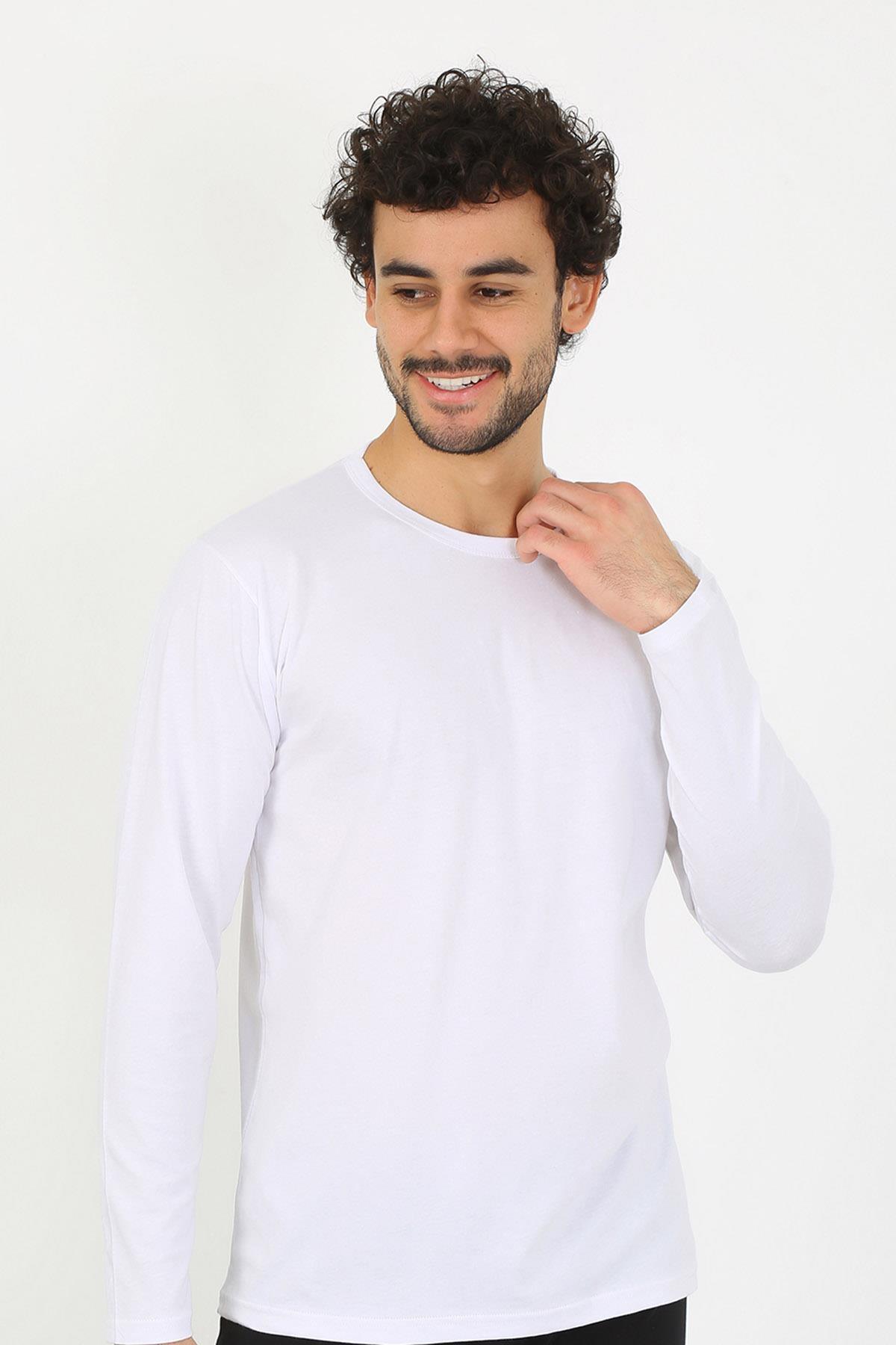 Pamuklu Sıfır Yaka Uzun Kollu Beyaz Erkek Fanila Akbeniz 6590 - Beyaz