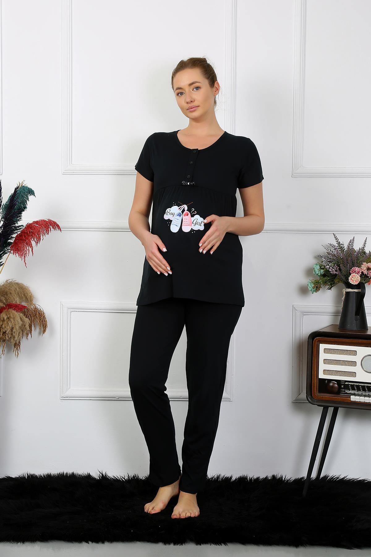 Kısa Kollu Hamile Lohusa Pijama Takımı Siyah Akbeniz 45210 - Siyah