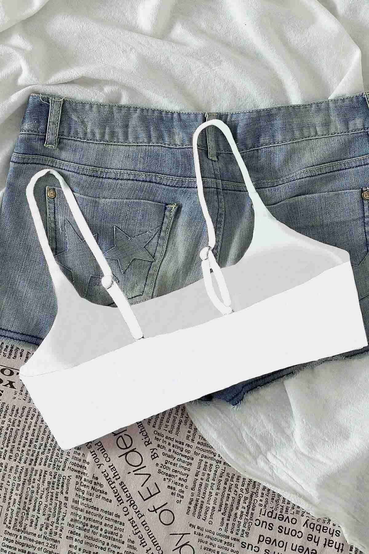İnce Ayarlanabilir Askı Bikini Üstü Beyaz Angelsin 4564 - Beyaz
