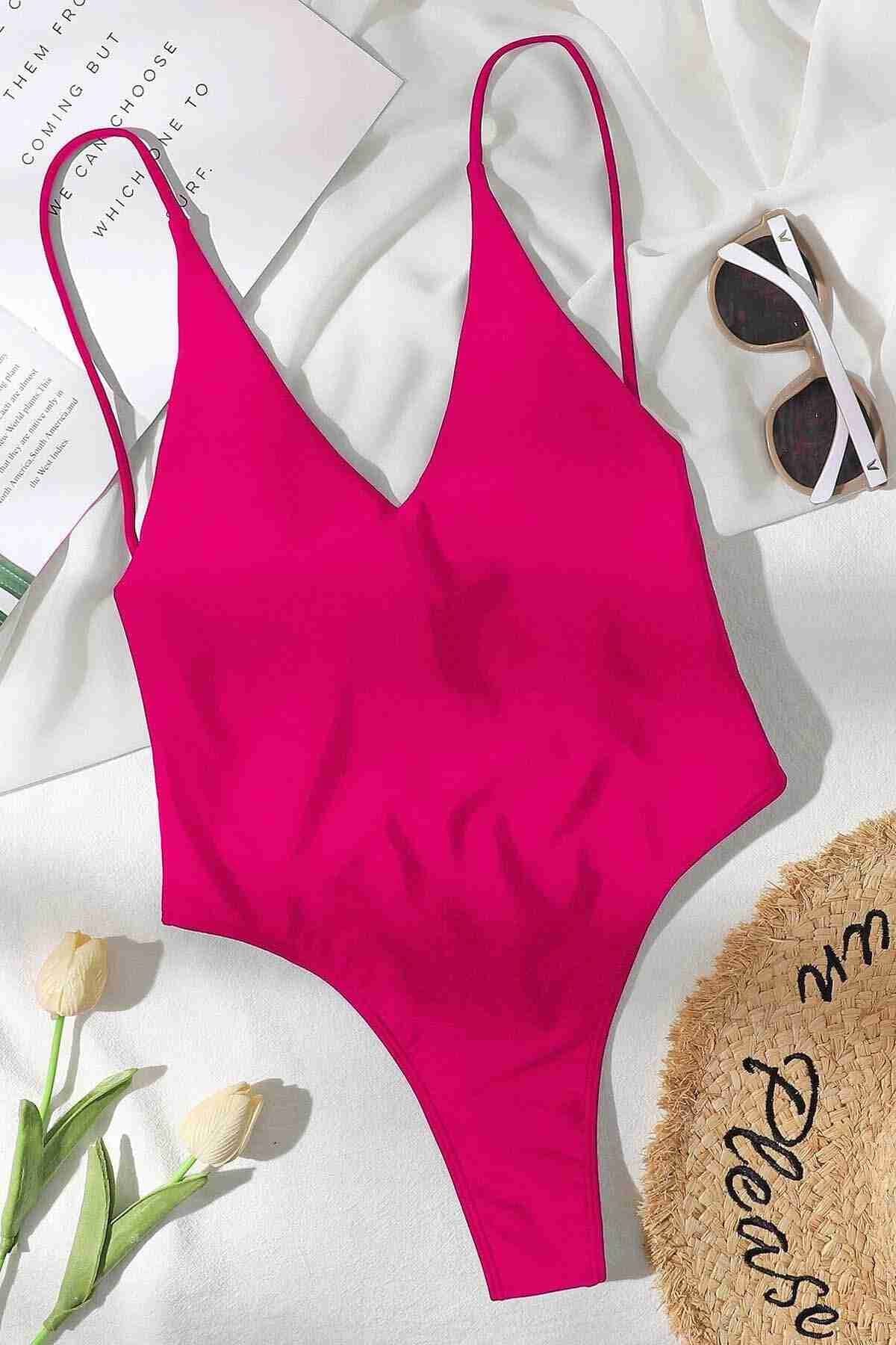 Angelsin V Yaka Sırt Dekolteli Brazilian Kesim Mayo MS 4361 - Pembe - Pembe