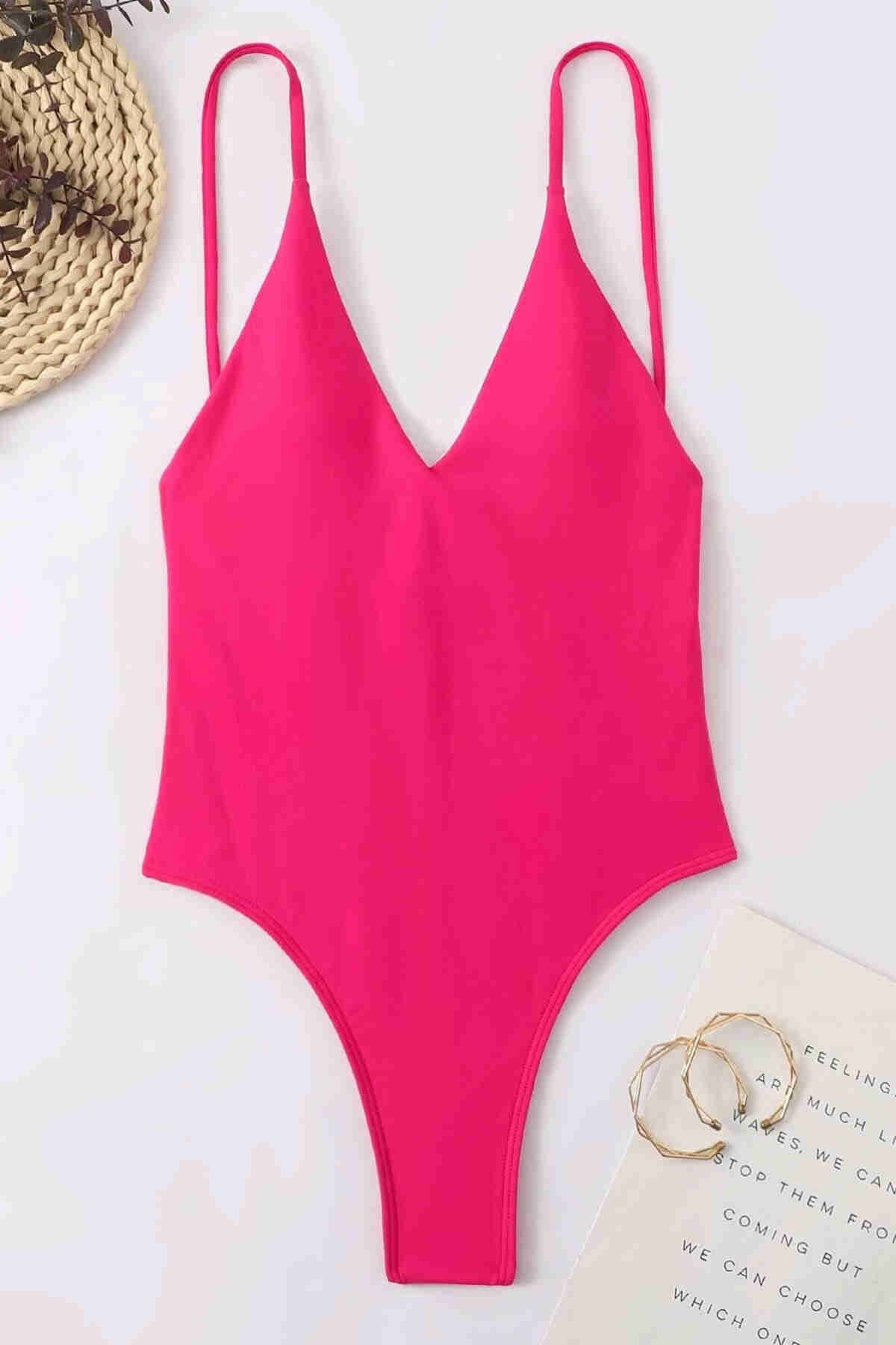 Angelsin V Yaka Sırt Dekolteli Brazilian Kesim Mayo MS 4361 - Pembe - Pembe