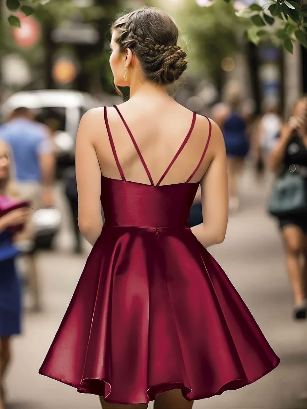 Saten Askılı Mini Elbise Bordo Pink Night 3322 - Bordo