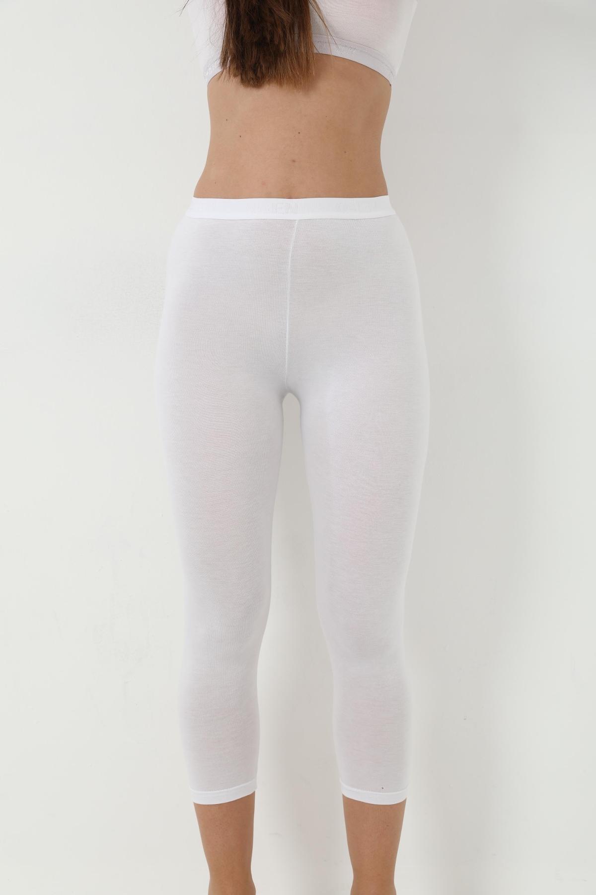 Yüksek Bel Bambu Kadın Kapri Tayt Arma Yıldız 3712 - Beyaz
