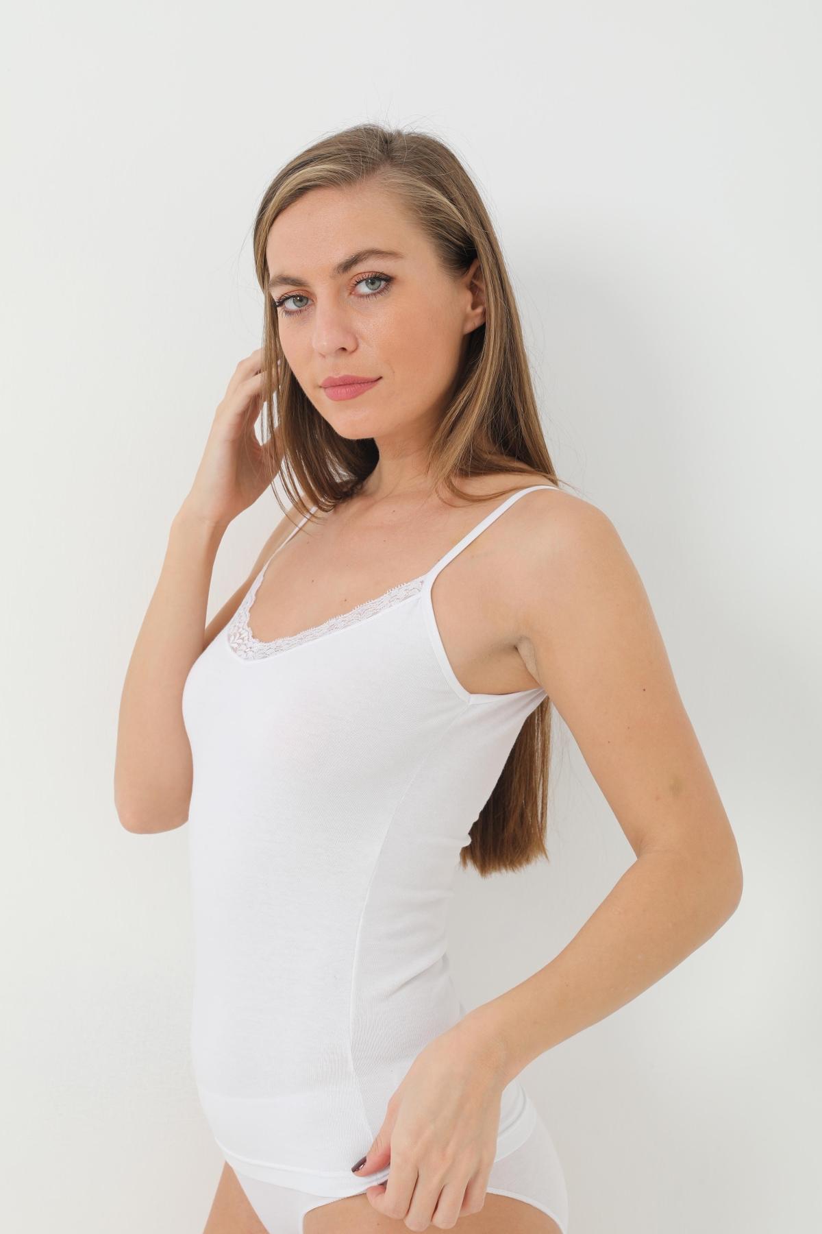 Bambu Dantelli V Yaka İp Askılı Atlet Arma Yıldız 3704 - Beyaz