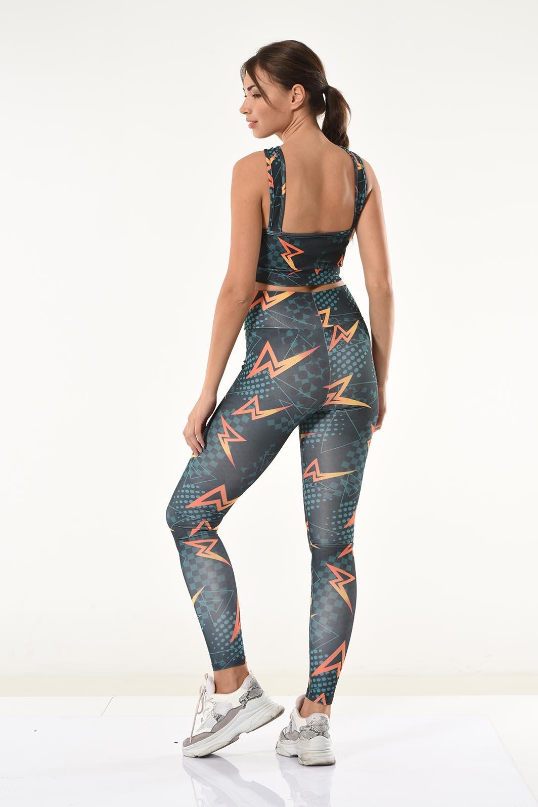 Derya Kurşun Yüksek Bel Şimşek Baskılı Tayt Büstiyer Takım Derya 531 - Görsel 2