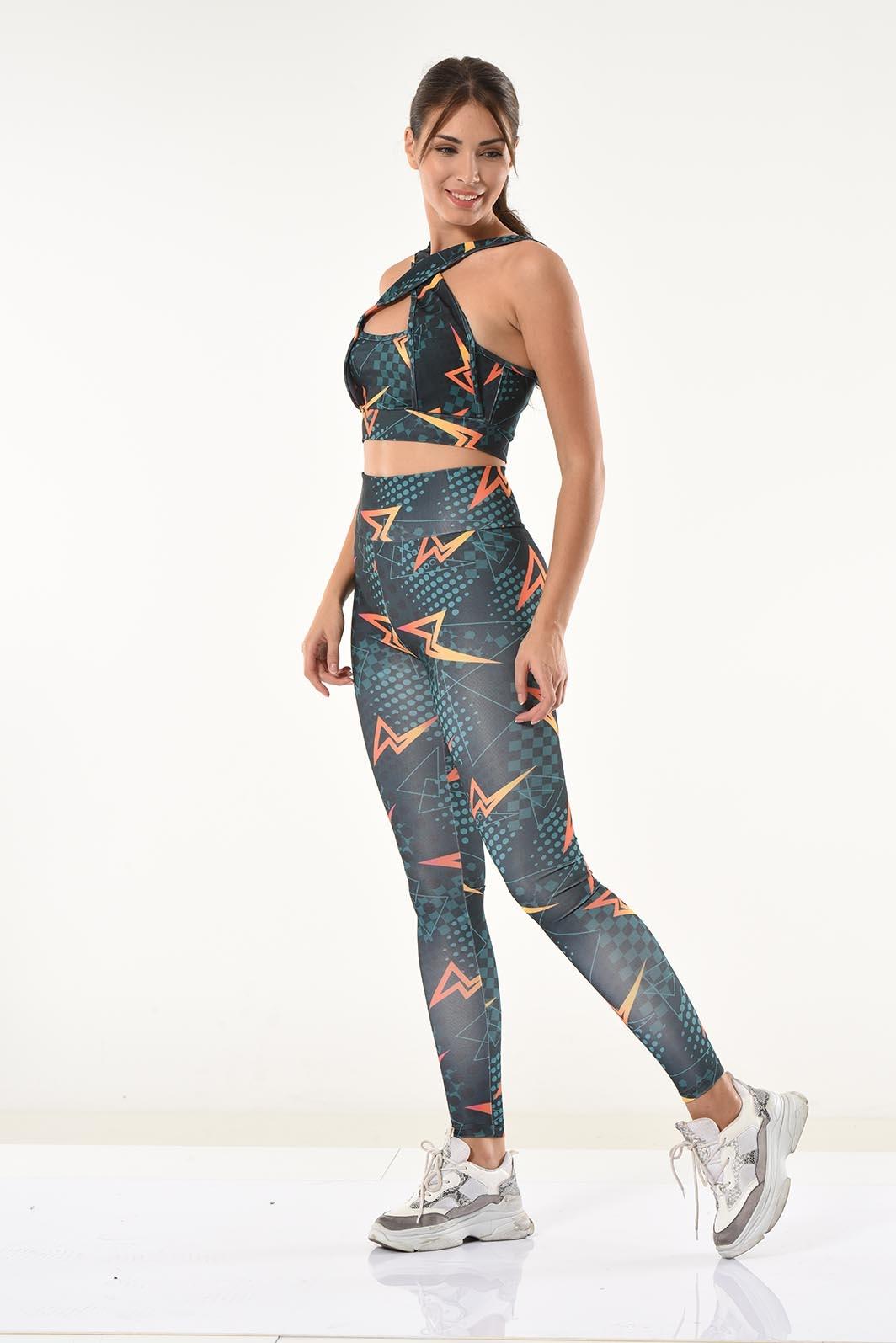 Derya Kurşun Yüksek Bel Şimşek Baskılı Tayt Büstiyer Takım Derya 531 - Görsel 3