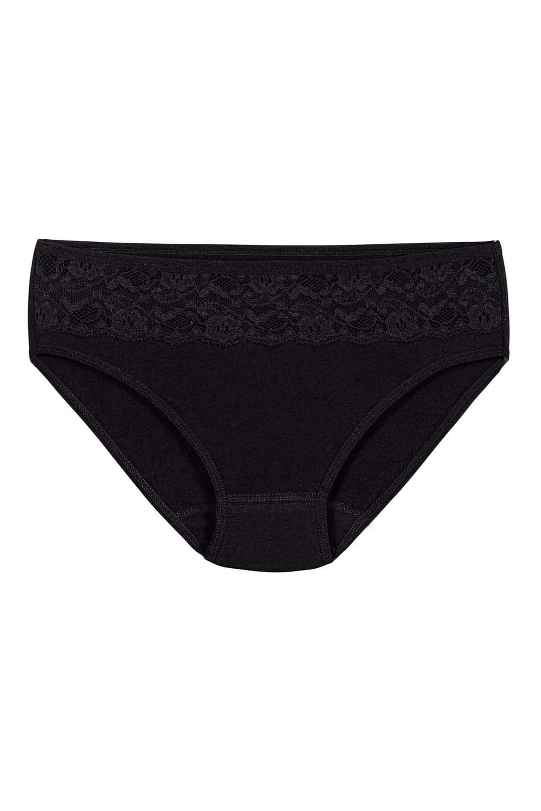 Beli Dantelli Yüksek Bel Bikini Külot  Yıldız 3786 - Siyah