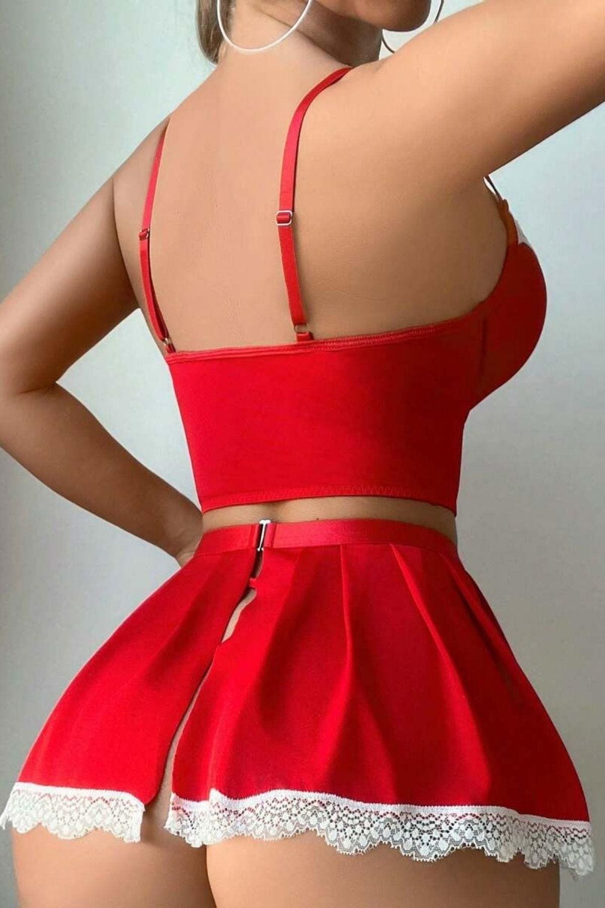 Kırmızı Fransız Model Hizmetçi Kostüm Bella Notte 17038 - Kırmızı