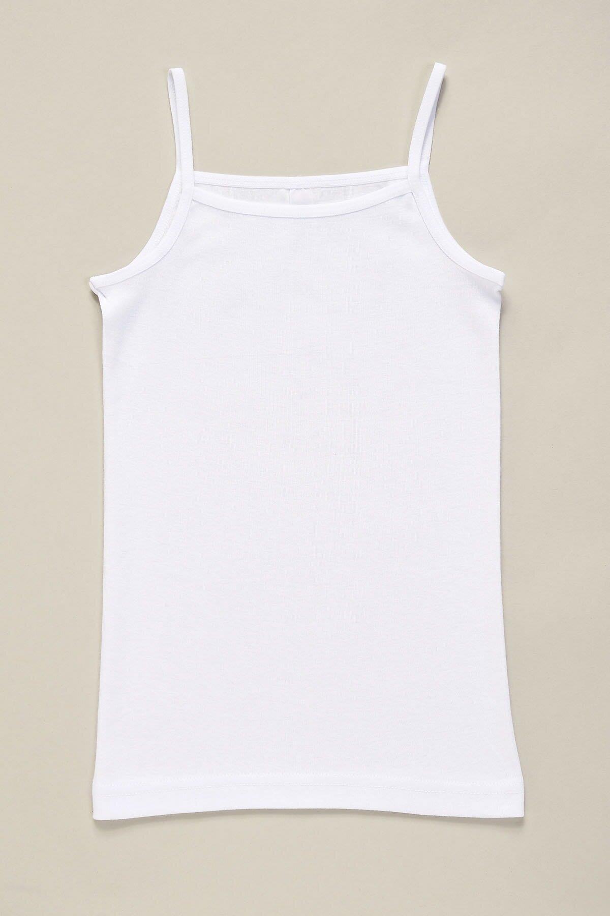 Pamuklu Ribana İp Askılı Kız Çocuk Atlet Arma Yıldız 5520 - Beyaz