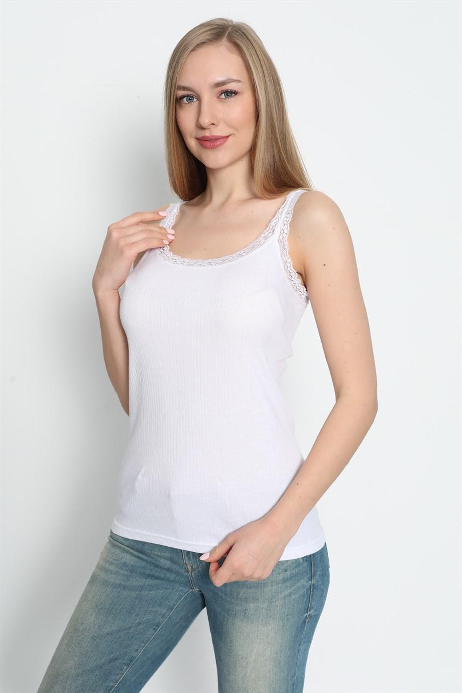 Dantel Detaylı Beyaz Kadın Atlet 3lü Paket Arma Yıldız 3362 - Beyaz