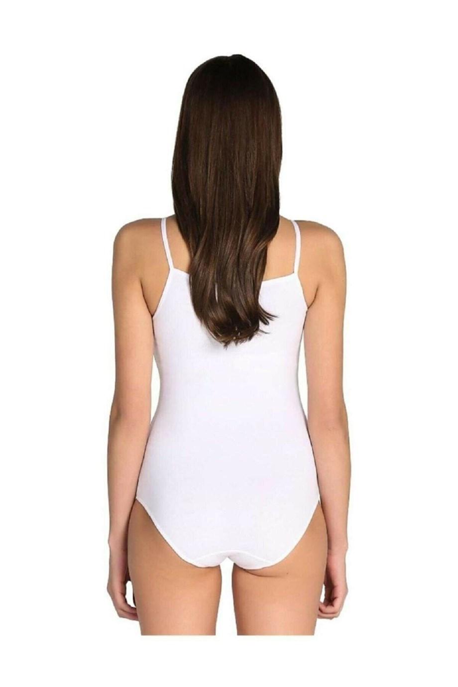 Beyaz Likra İp Askılı Çıt Çıtlı Body Arma Yıldız 3336 - Beyaz