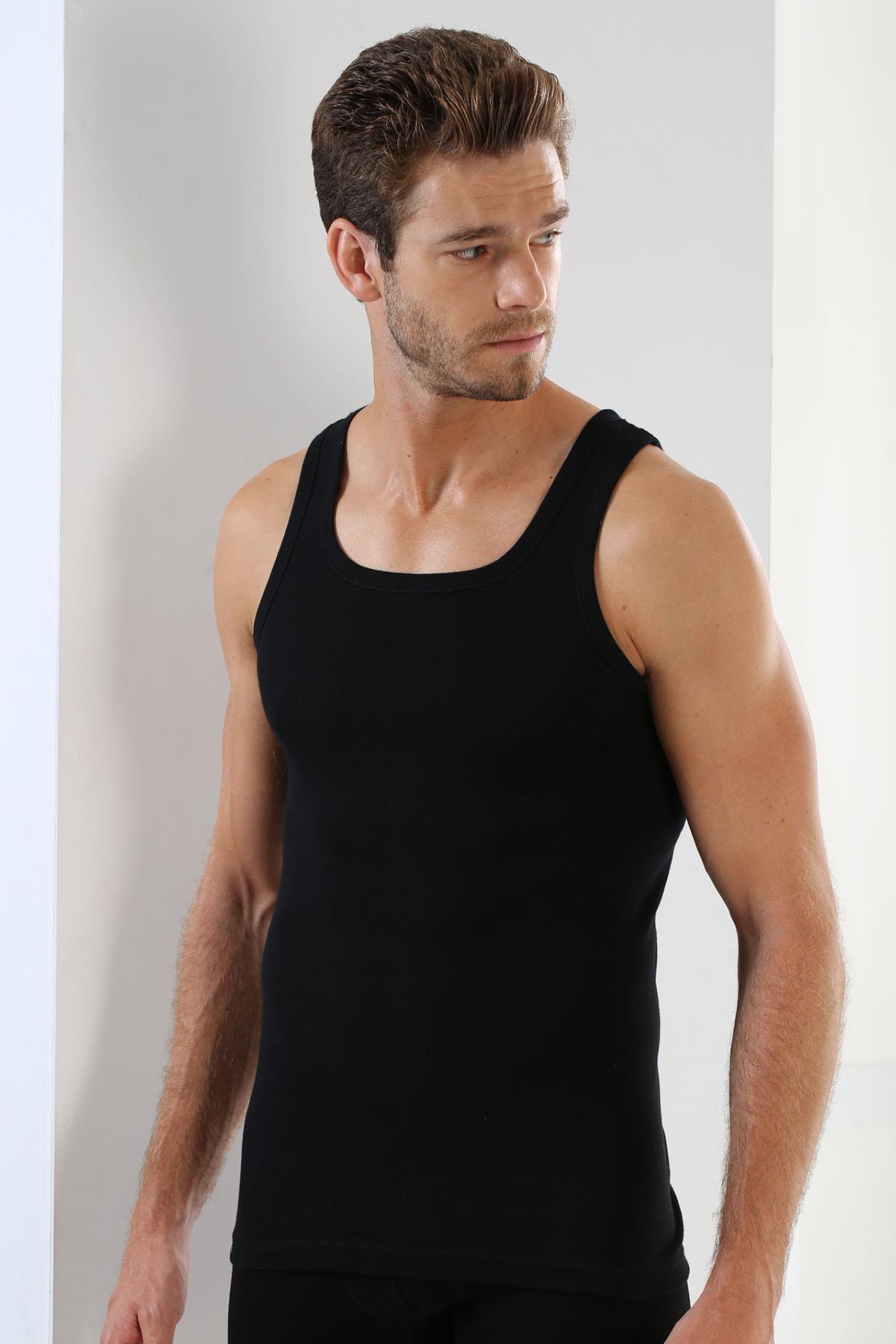 Pamuklu Likralı Askılı Sporcu Atlet Arma Yıldız 1168 - Siyah