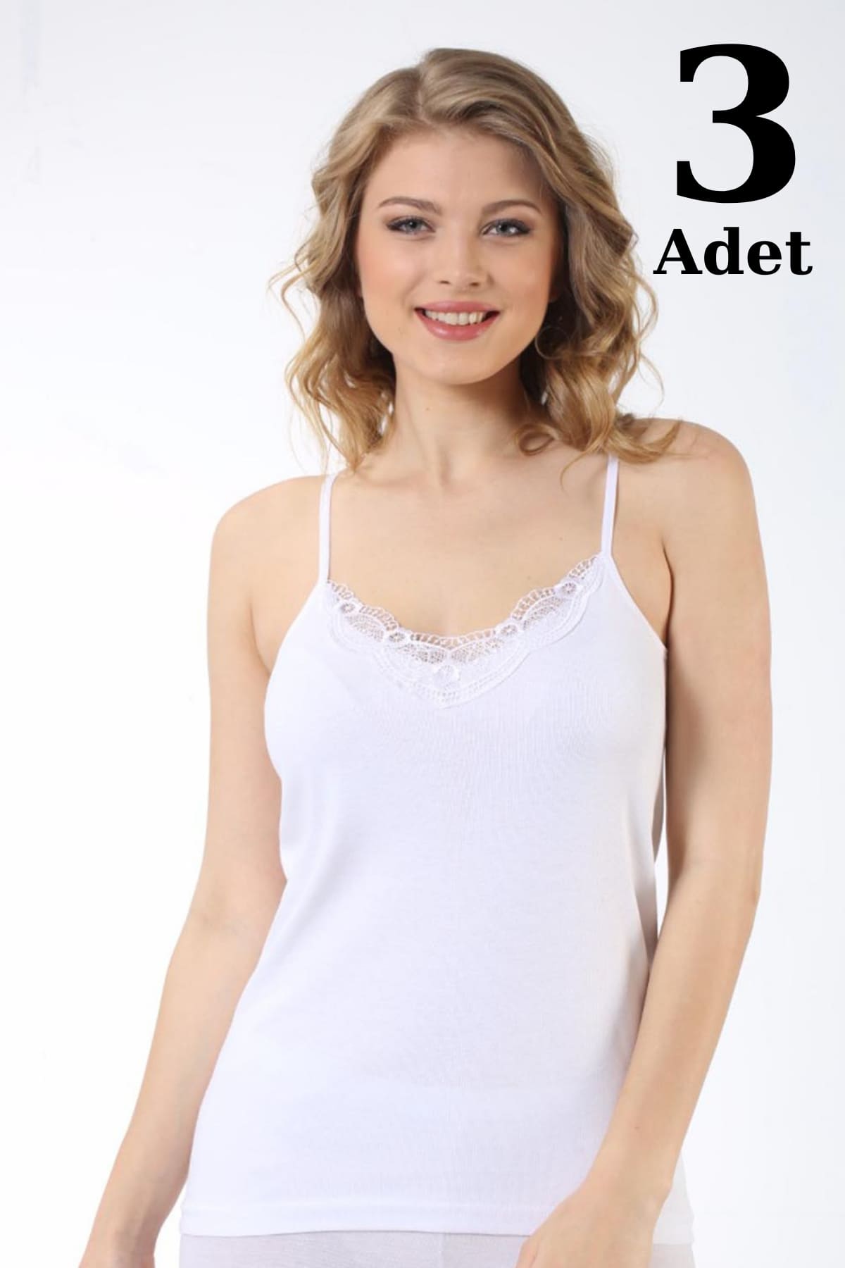 Ribana Güpürlü İp Askı Kadın Atlet Arma Yıldız 3306 - Beyaz