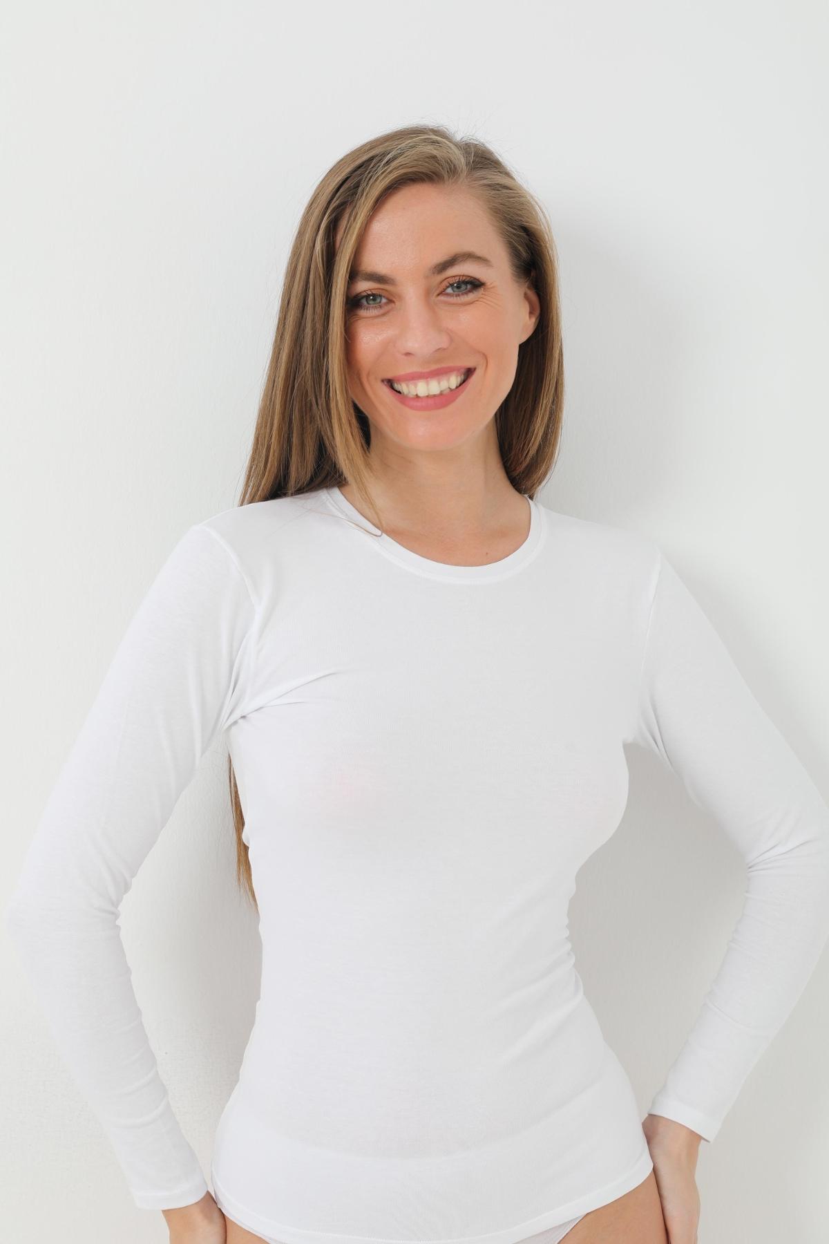 Pamuklu Uzun Kollu Kadın Body Beyaz Arma 3343 - Beyaz