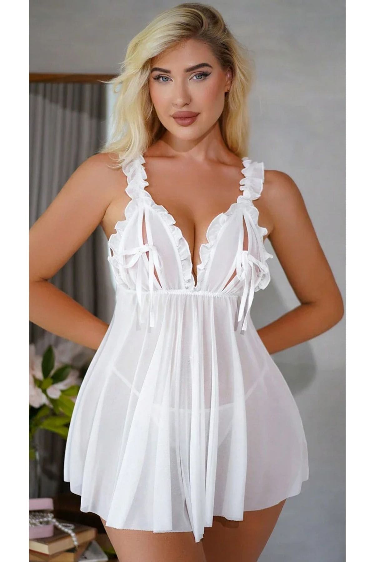 Ruselin Şeffaf Tül Fırfırlı Body Ruselin 2108