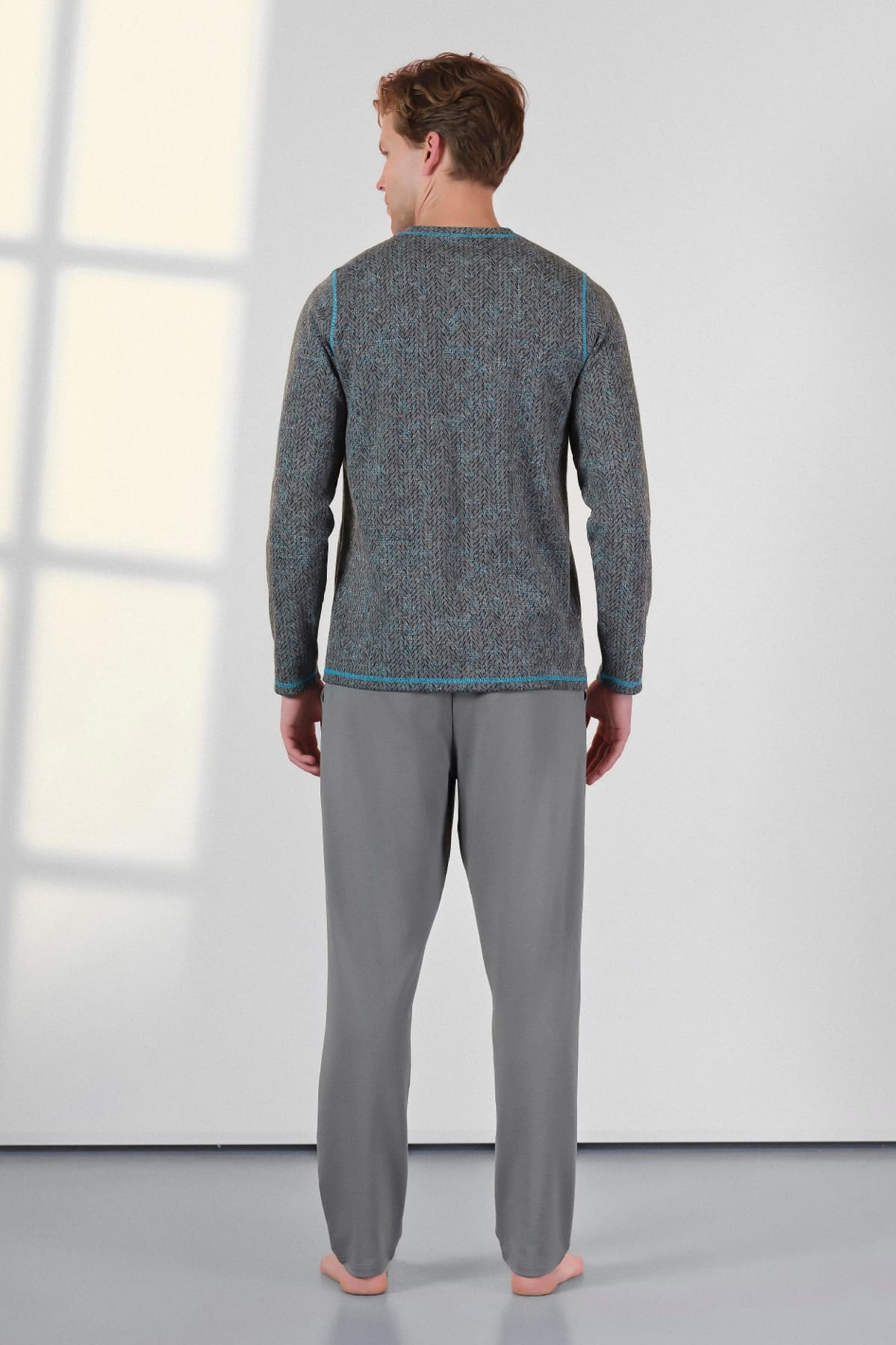 Gri Desenli Pamuklu Erkek Pijama Takımı Doreanse 254545 - Gri