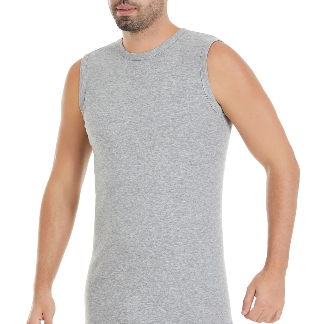 Pamuklu Ribana Sıfır Kollu Erkek Atlet Yıldız 14 - Gri