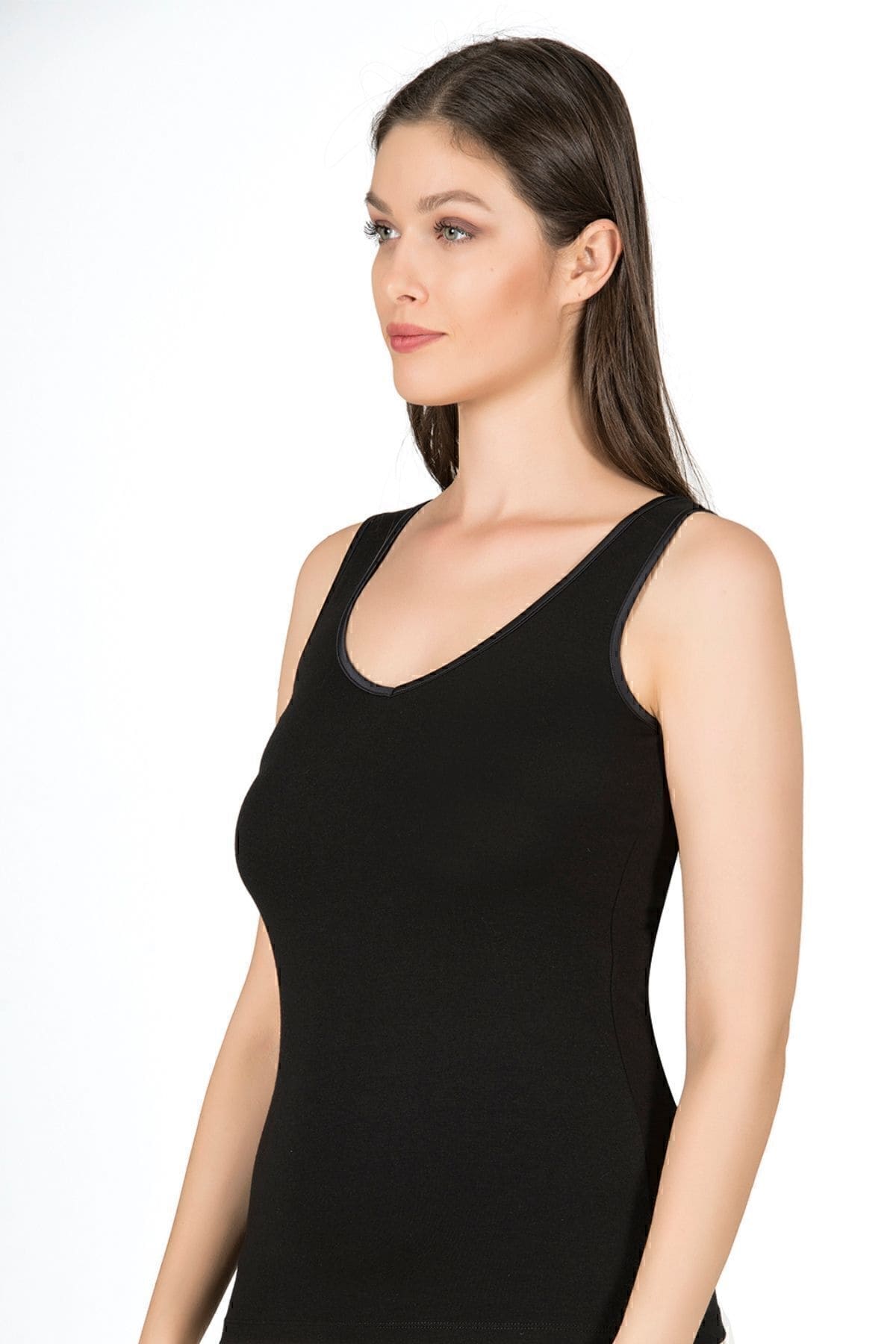 Pamuklu Modal Esnek Yüksek Kalın Askılı Atlet Özkan 25487 - Siyah