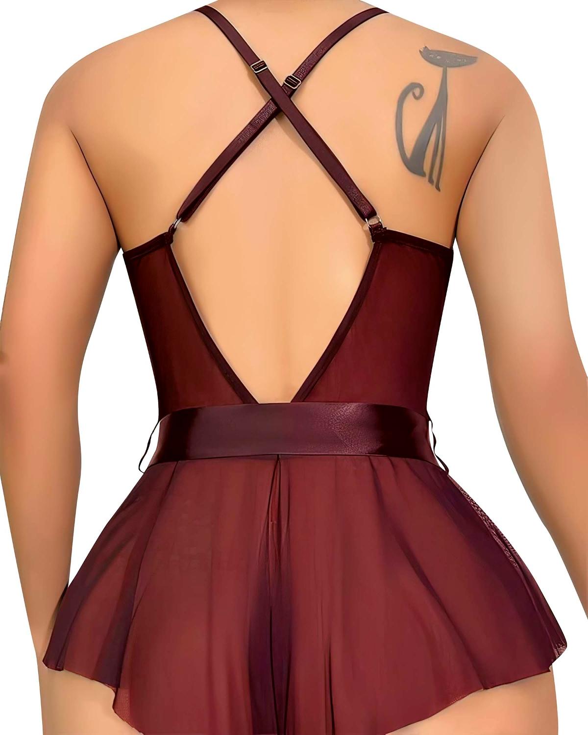 Bordo Dantel Tek Parça Body Lily Bianca 1012 - Bordo