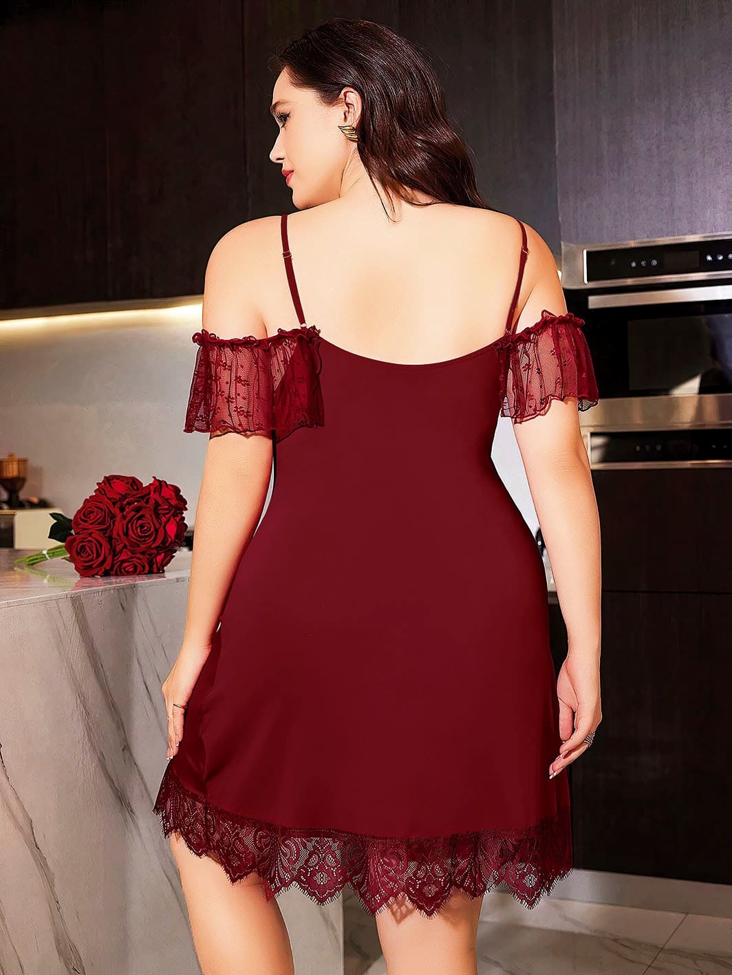 Bordo Seksi Büyük Beden Fantezi Gecelik Pink Night 6692 - Bordo