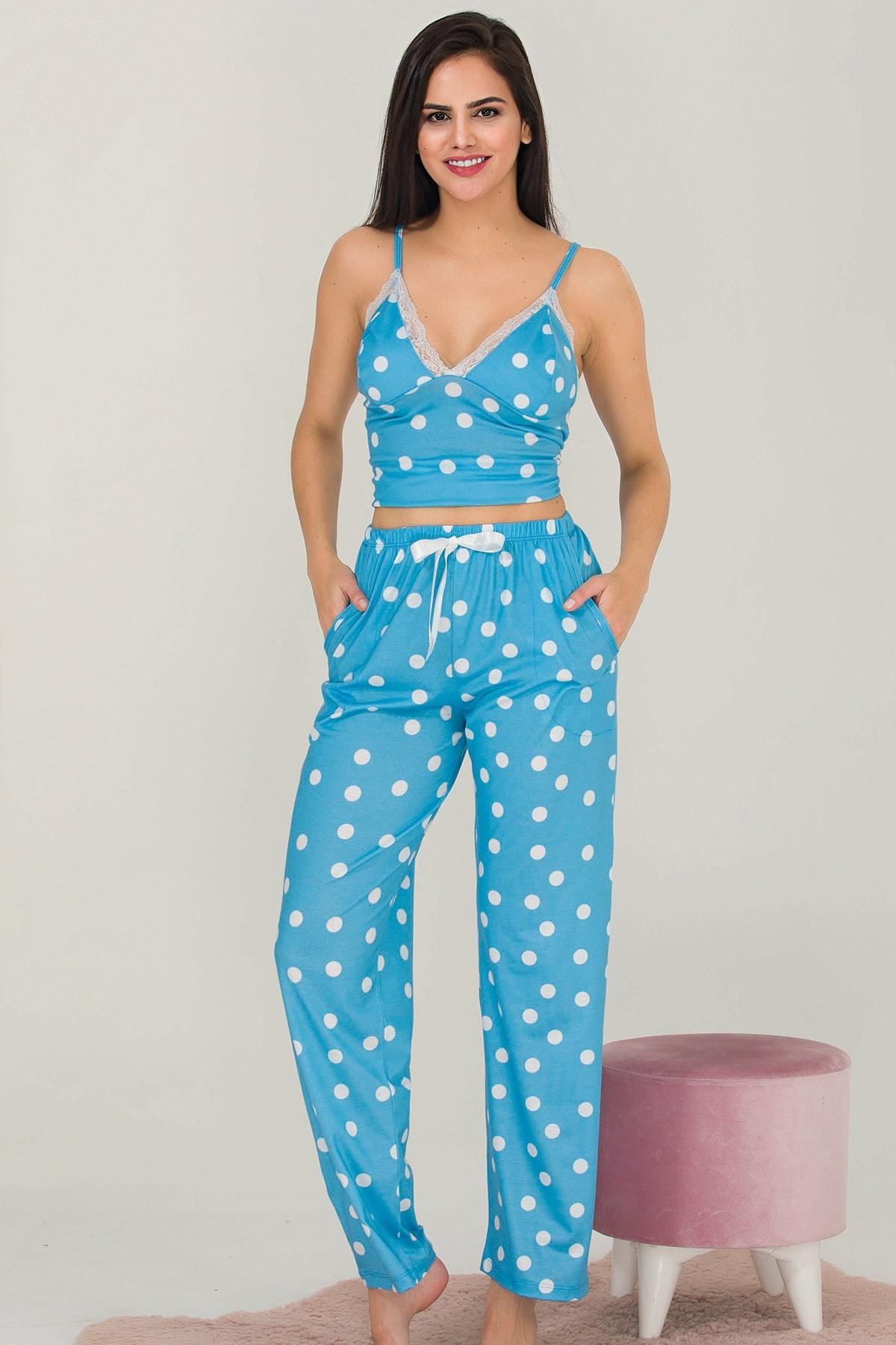 Puantiyeli Mavi Kadın Pijama Takımı Lady 12536 - Mavi