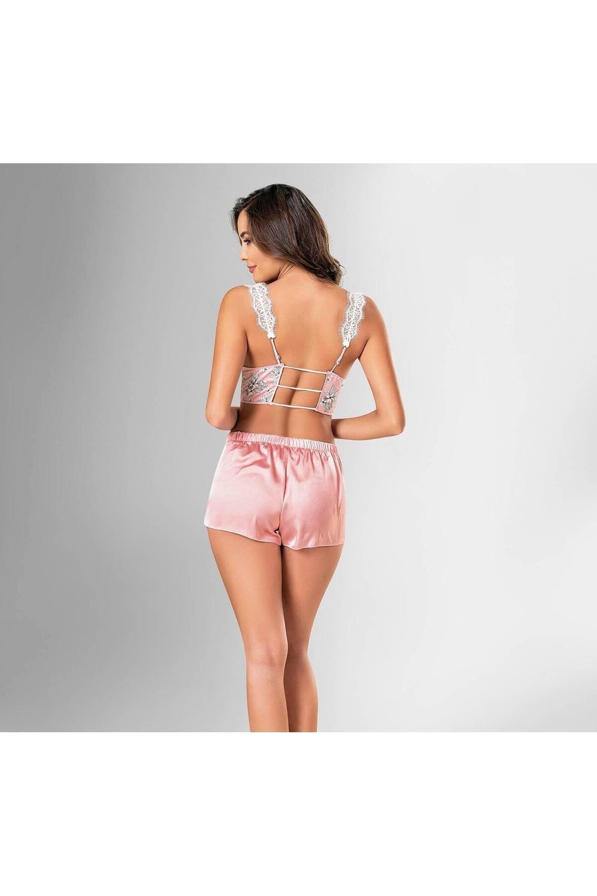 Desenli Büstiyer Şort Takım Ahu 1852 - Pembe
